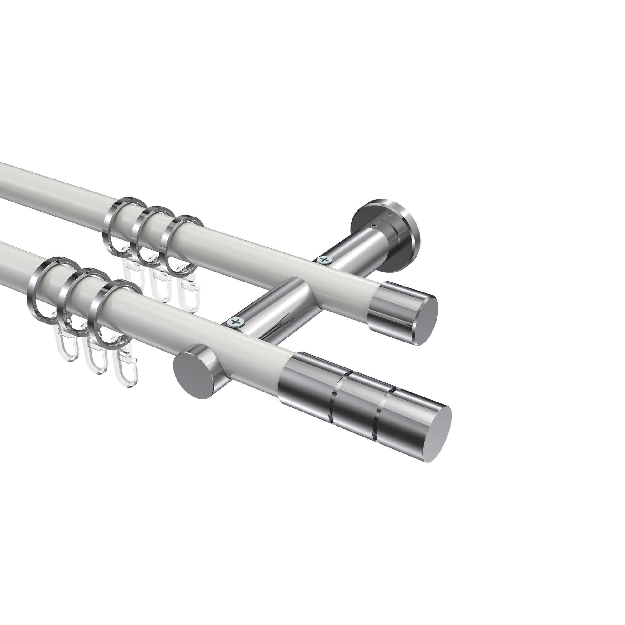 Vorhangstangen Weiß / Chrom, Metall 20 mm Ø Platon Elanto, zweiläufig