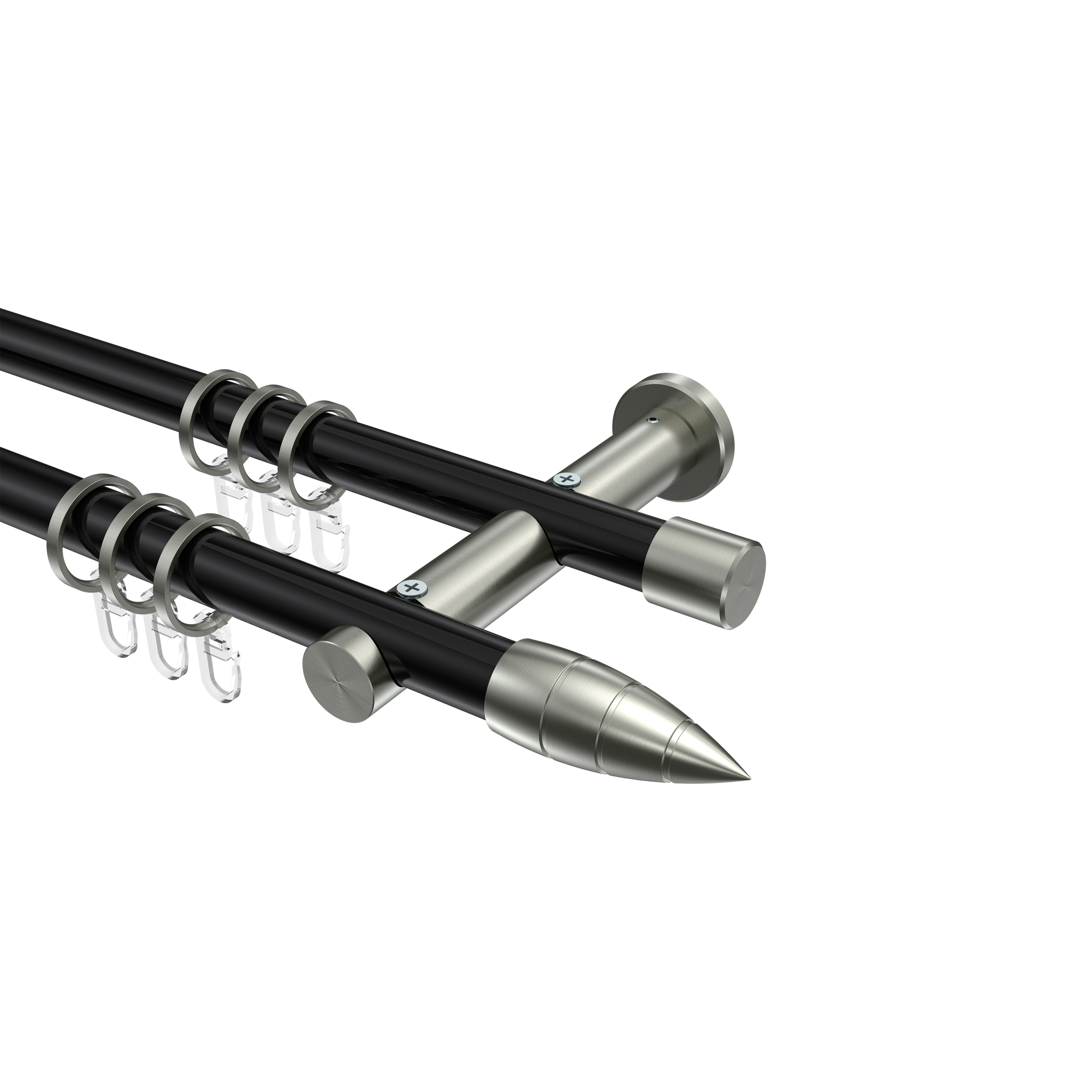 Vorhangstange Schwarz / Edelstahl-Optik, Metall 20 mm Ø Platon Samanto, doppelläufig