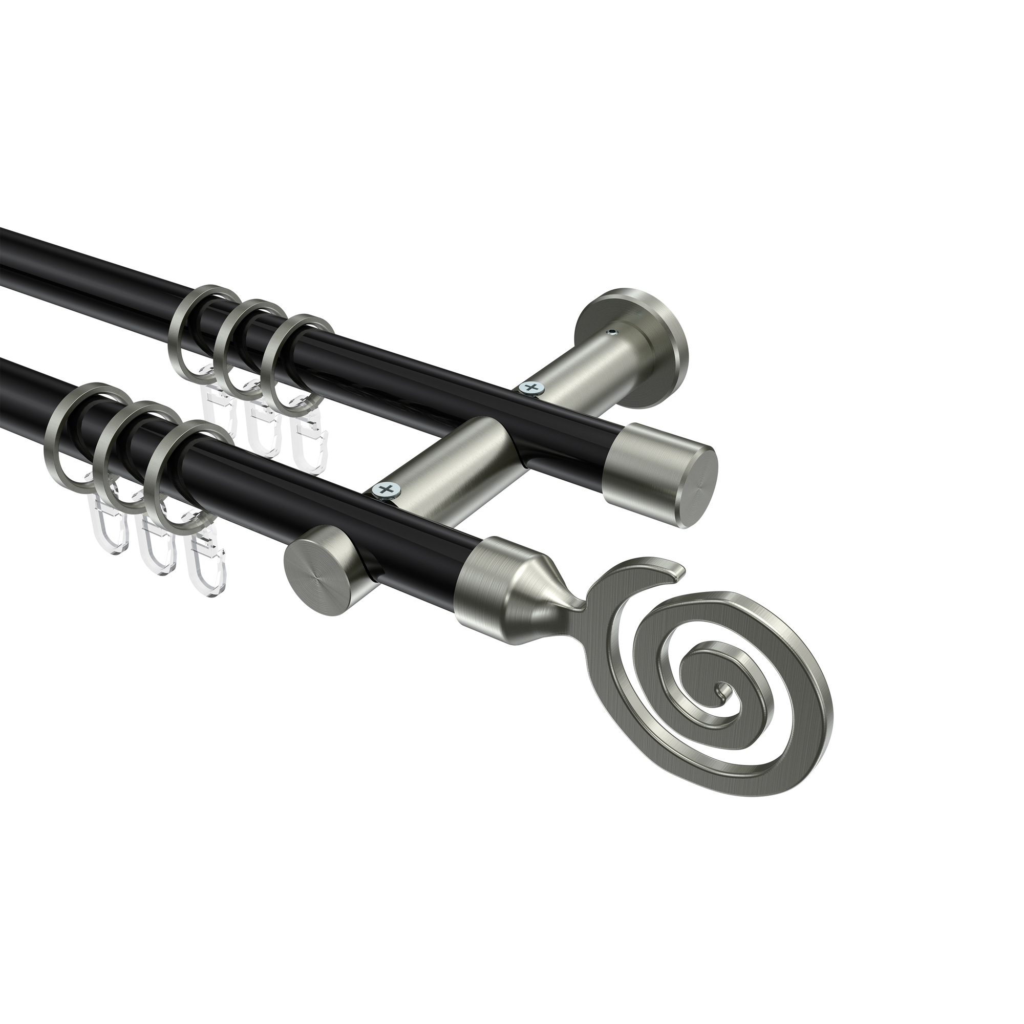 Stilgarnituren Schwarz / Edelstahl-Optik, Metall 20 mm Ø Platon Galaxa, doppelläufig