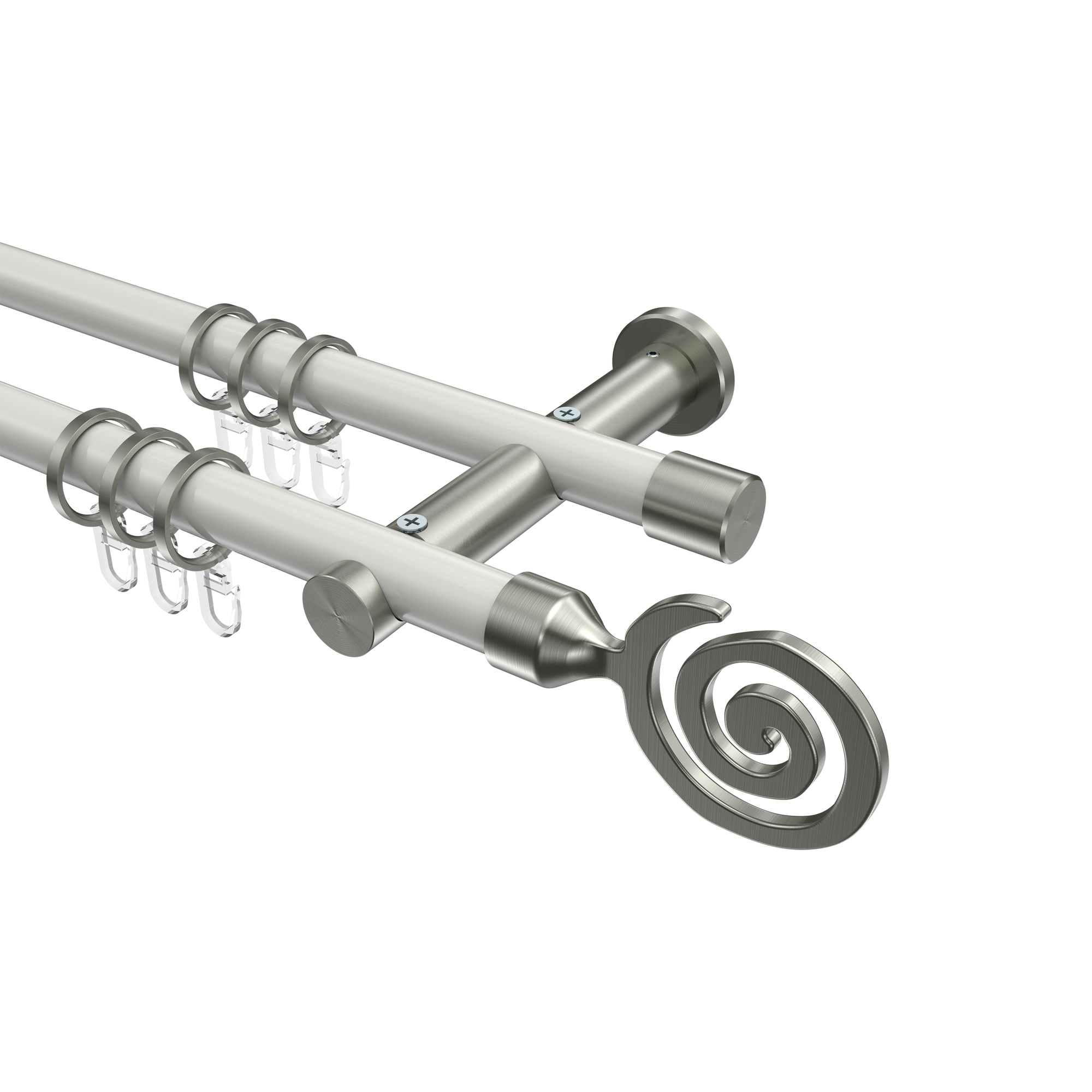 Gardinenstange Weiß / Edelstahl-Optik, Metall 20 mm Ø Platon Galaxa, zweiläufig