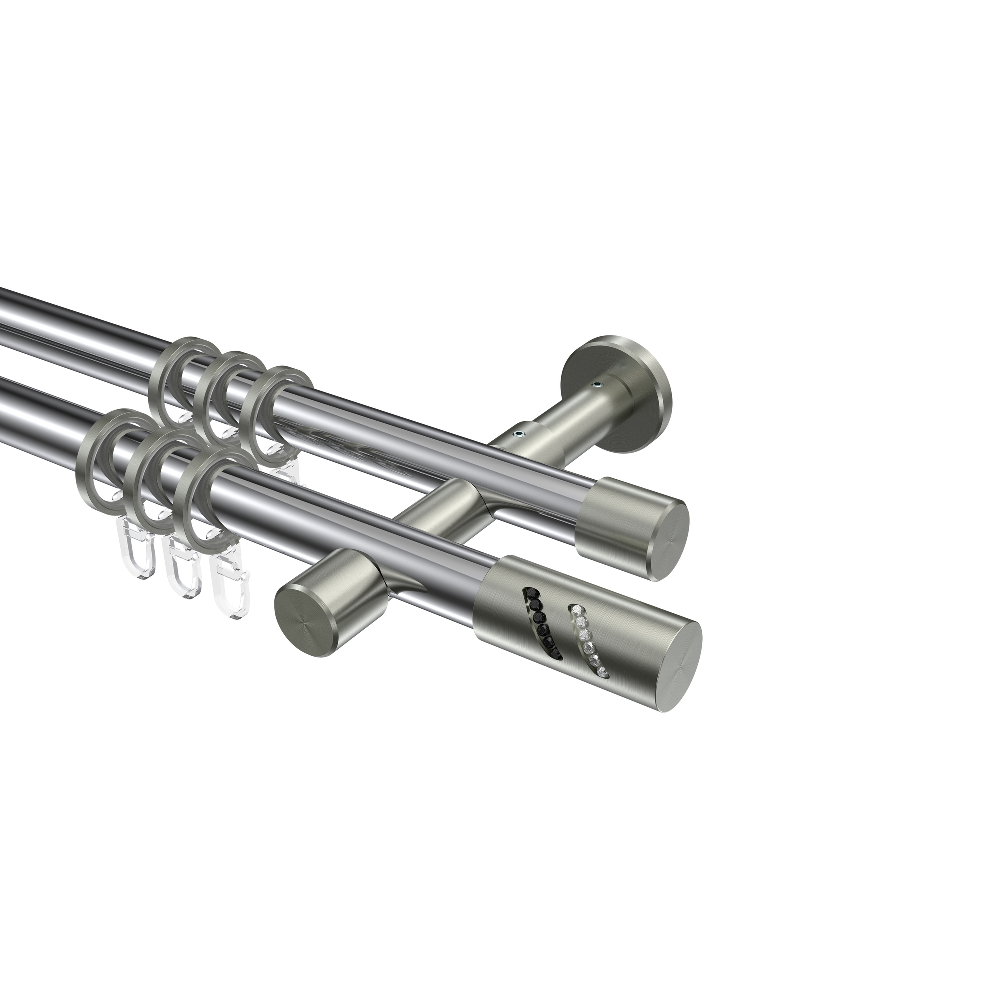 Vorhangstange Chrom / Edelstahl-Optik, doppelläufig Metall 20 mm Ø Prestige Zoena