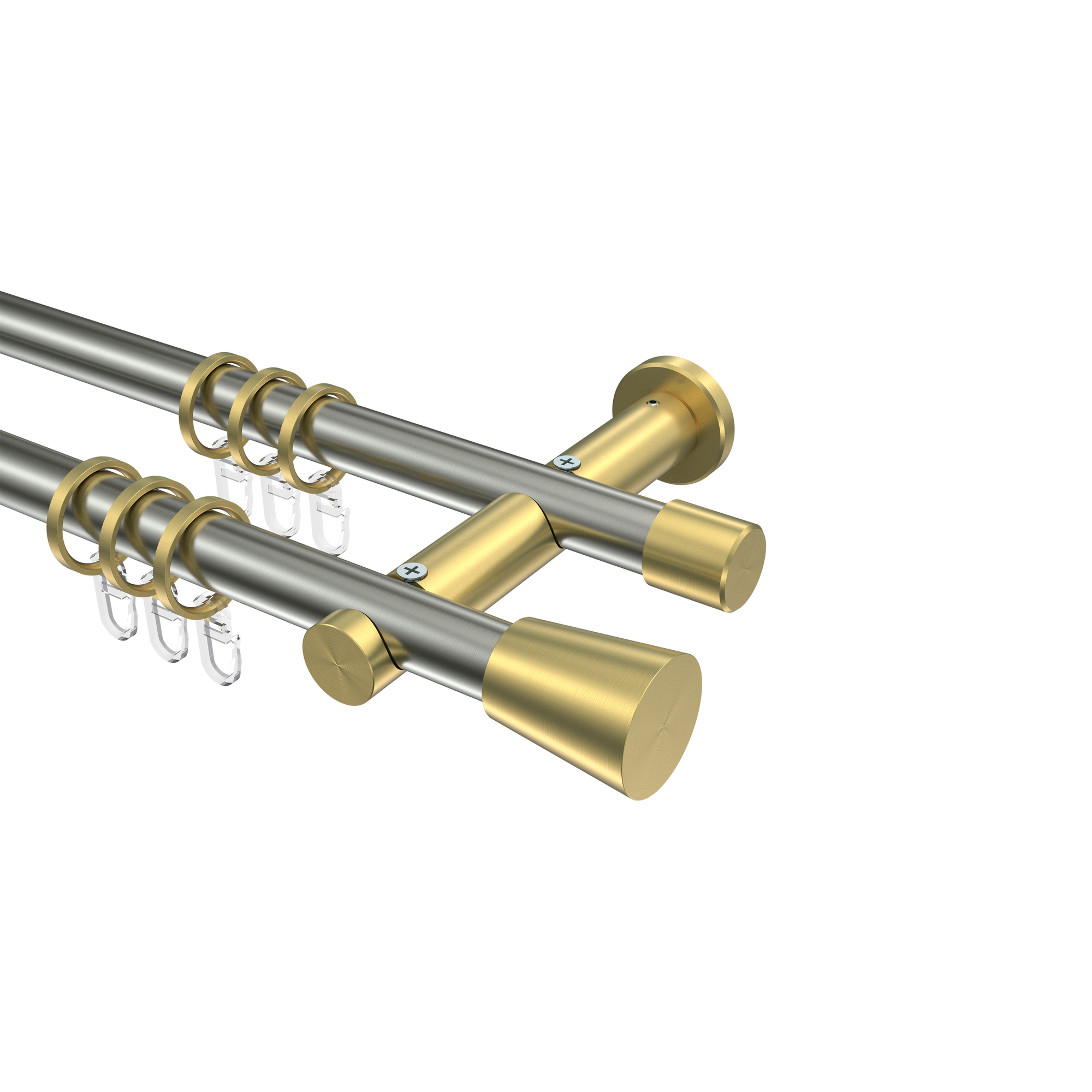 Gardinenstangen Edelstahl-Optik / Messing-Optik 20 mm Ø Platon Sitra, zweiläufig