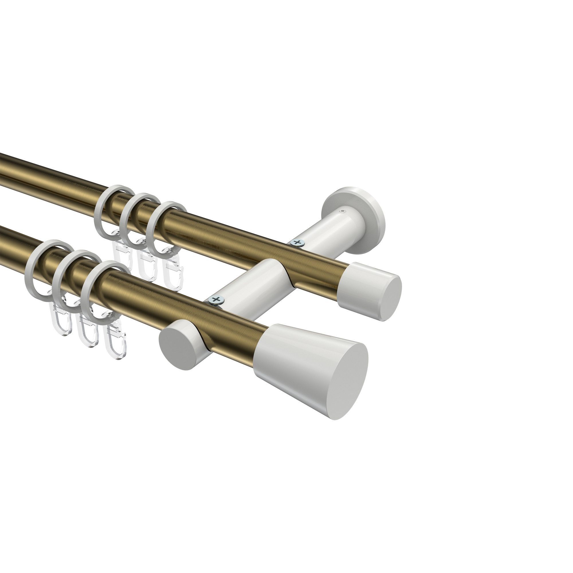 Vorhangstange Messing Antik / Weiß, doppelläufig Metall 20 mm Ø Platon Sitra