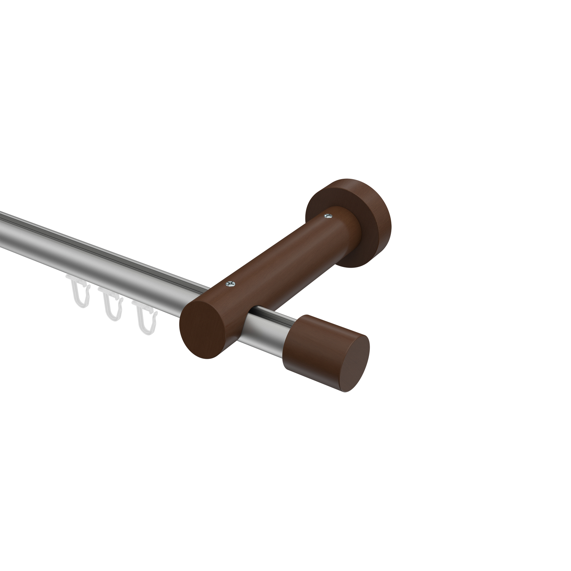 Innenlauf-Vorhangstange Silbergrau / Nussbaum 20 mm Ø Talent Feta Aluminium / Holz