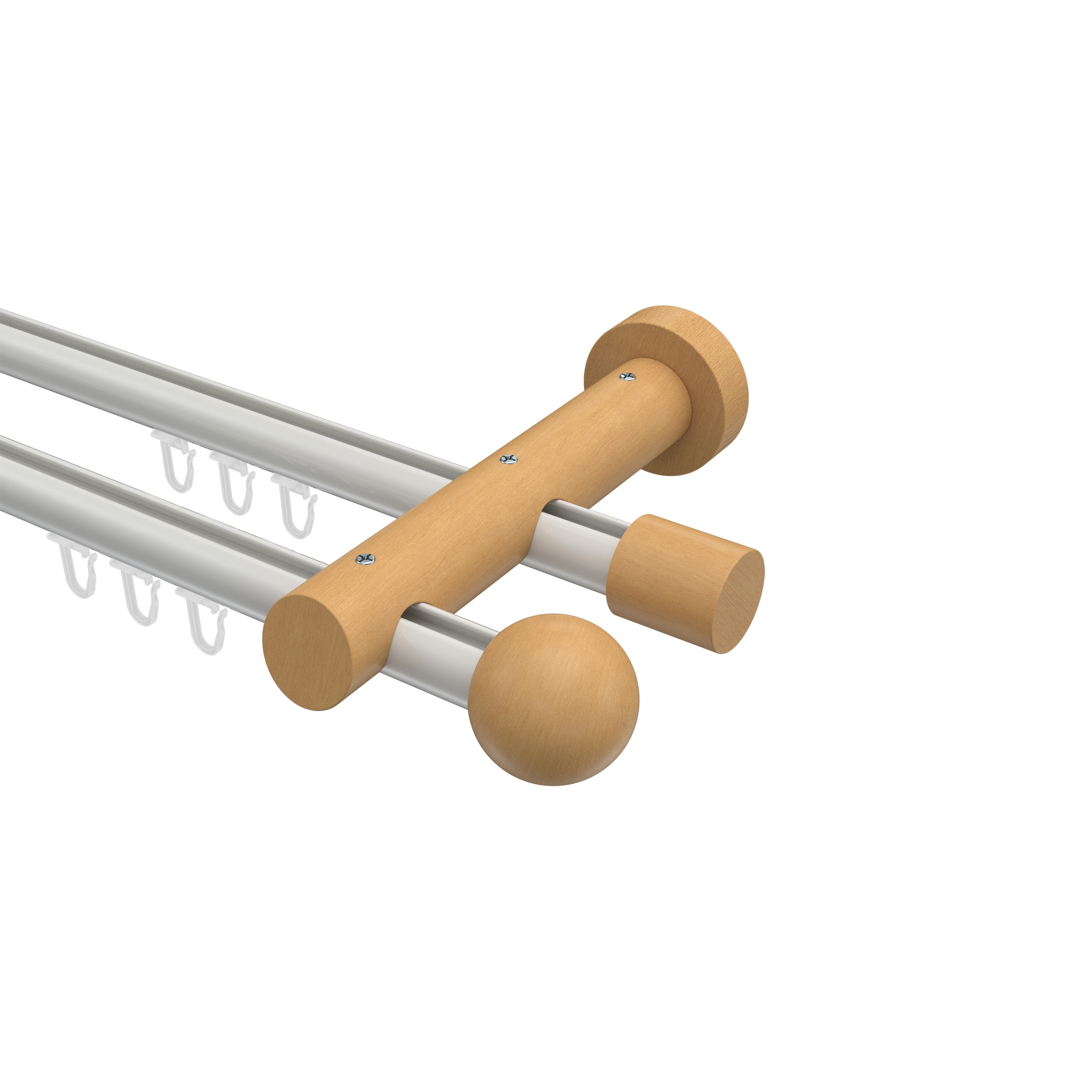 Innenlaufstangen Weiß / Buche 20 mm Ø doppelläufig Talent Luina Aluminium / Holz