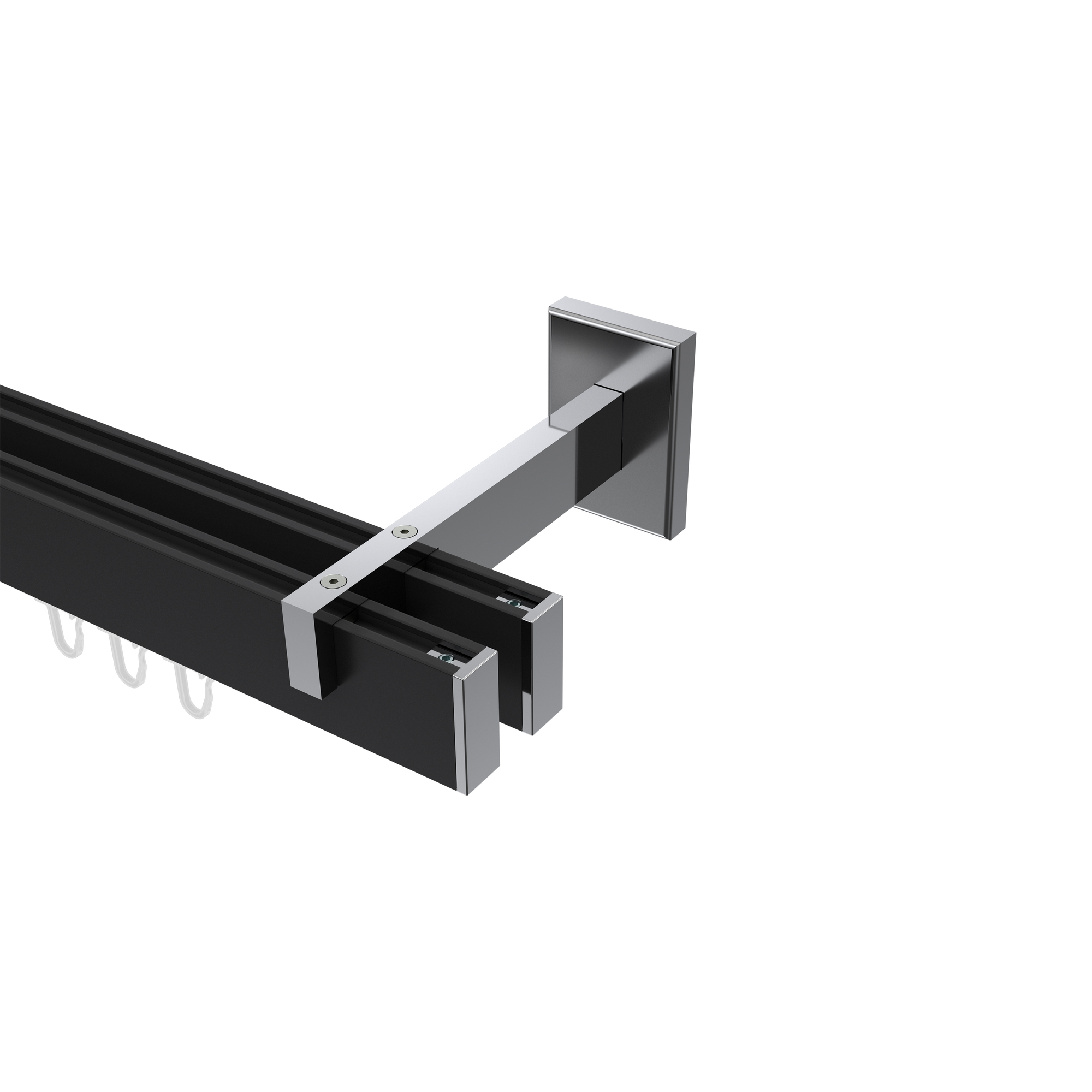 Innenlaufstange / Vorhangstange Schwarz / Chrom 2-läufig Eckdesign Smartline Paxo
