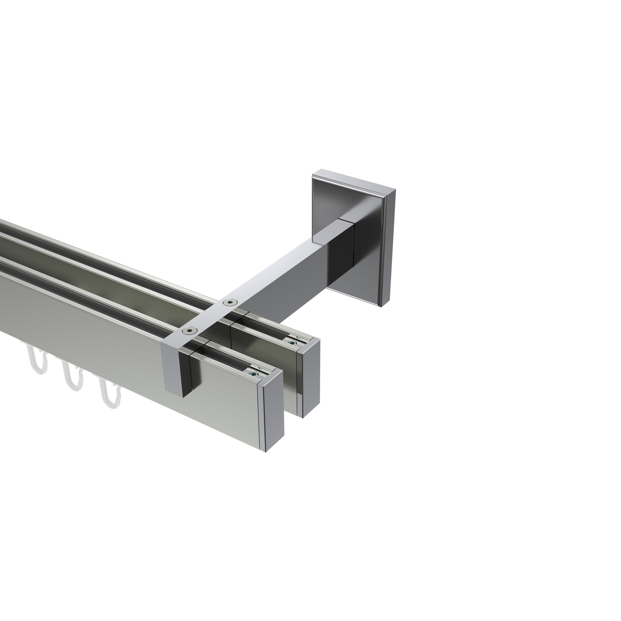 Innenlaufstange / Vorhangstange Edelstahl-Optik / Chrom 2-läufig kantiges Design Smartline Paxo
