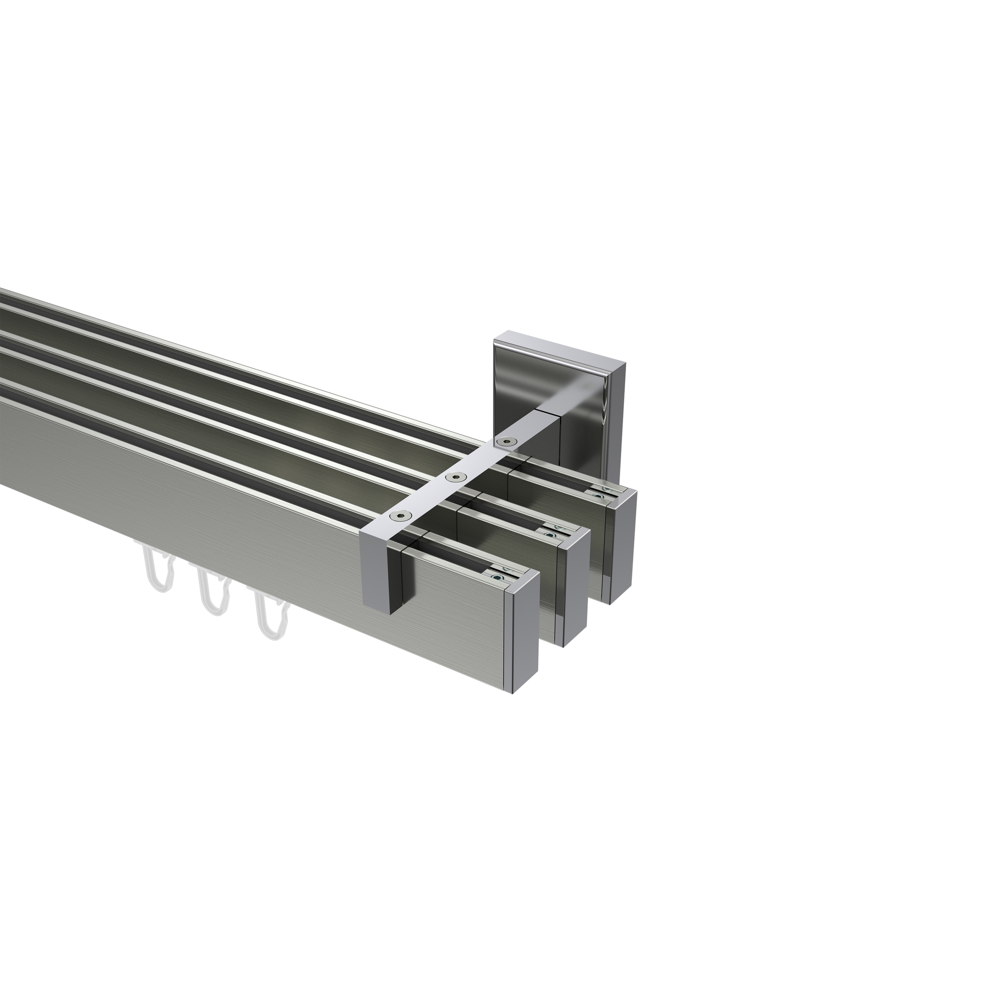 Innenlaufstange / Vorhangstange Edelstahl-Optik / Chrom 3-läufig Eckdesign Smartline Paxo