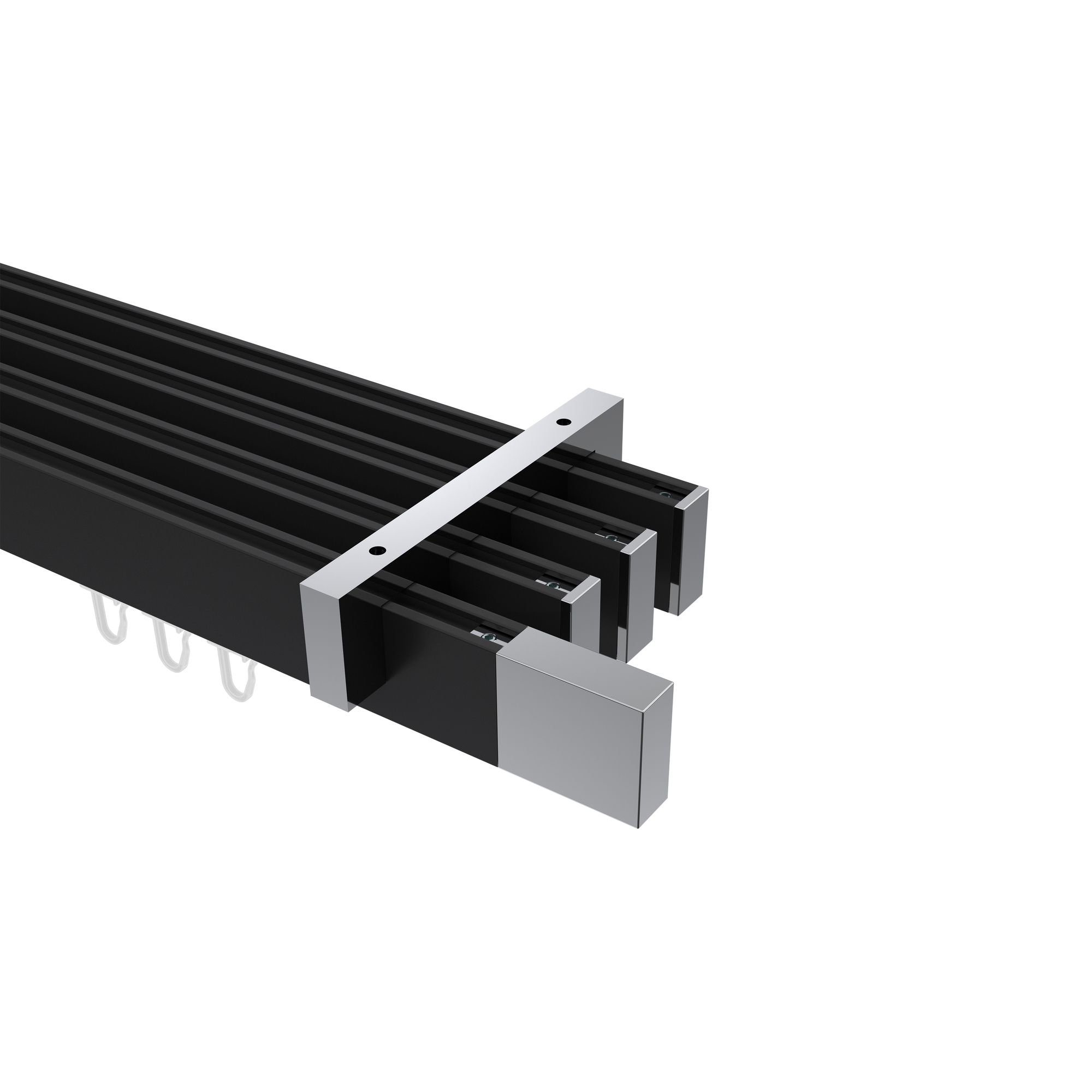 Innenlaufstange / Decken-Gardinenstange Schwarz / Chrom 4-läufig Eckdesign Smartline Lox