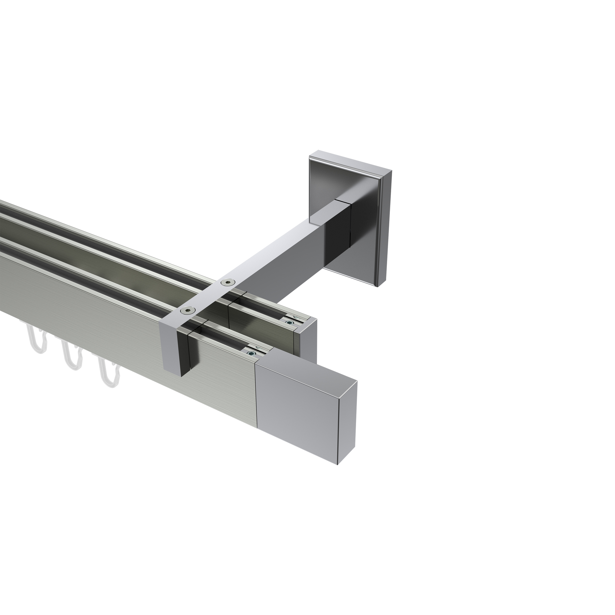 Innenlauf-Gardinenstangen Edelstahl-Optik / Chrom doppelläufig kantig Smartline Lox