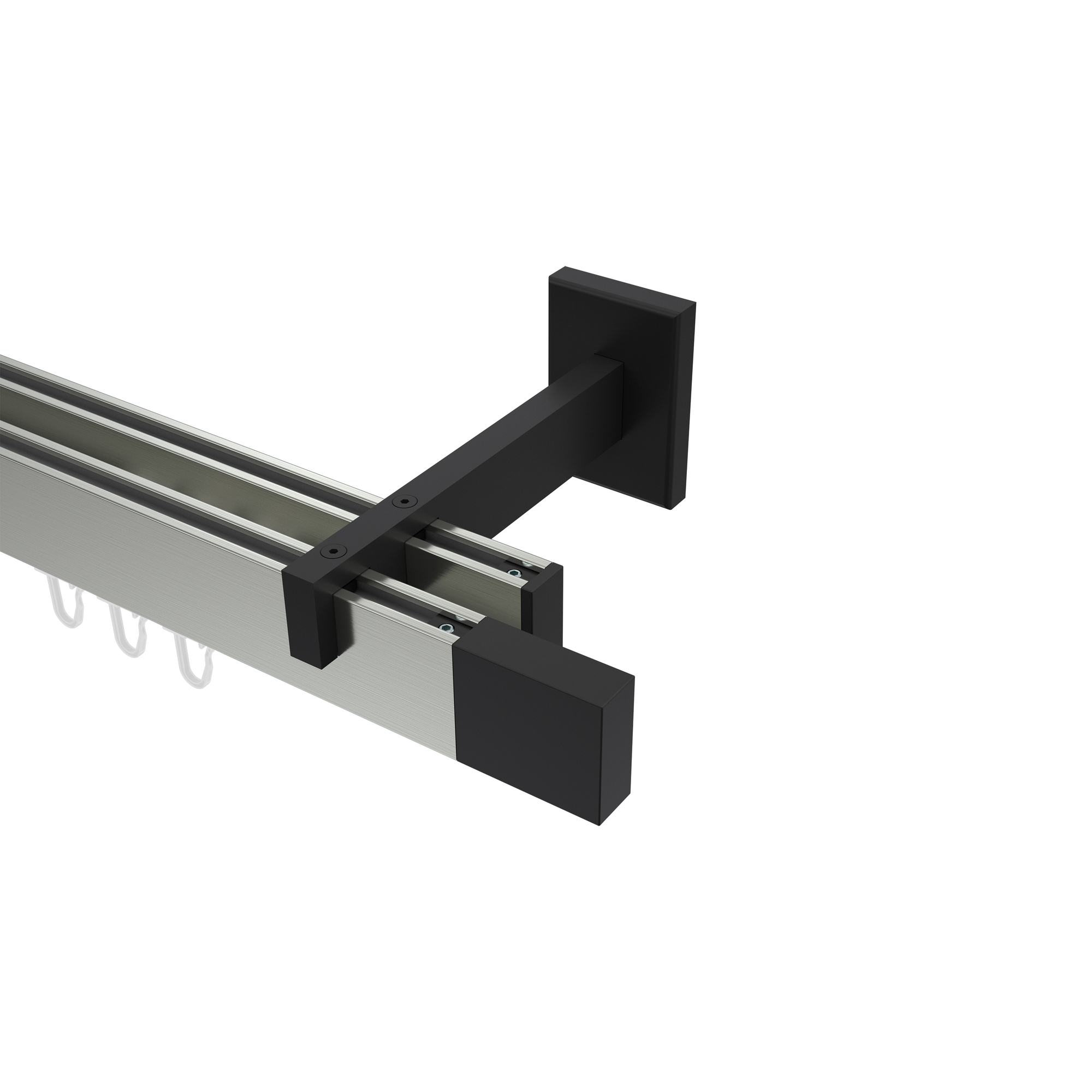 Innenlauf-Gardinenstange Edelstahl-Optik / Schwarz zweiläufig kantiges Design Smartline Lox