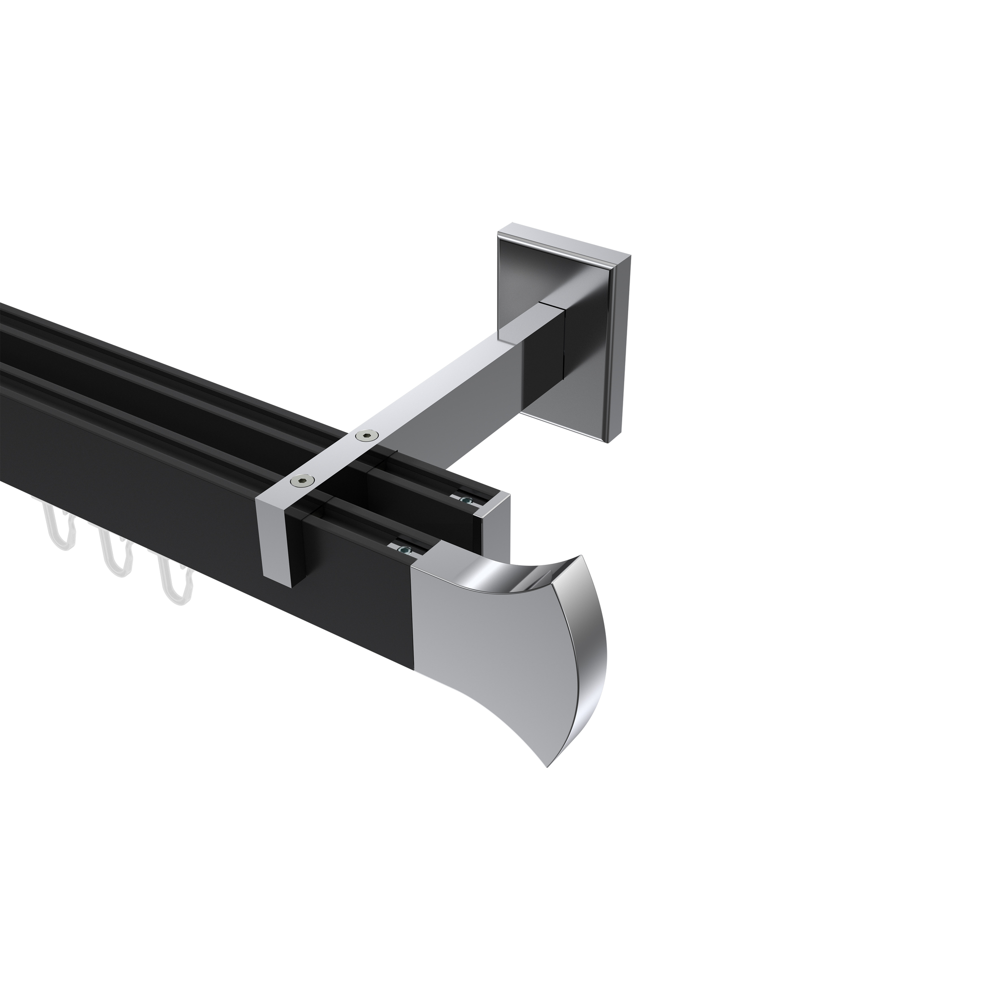 Innenlaufstange / Vorhangstange Schwarz / Chrom 2-läufig Eckdesign Smartline Conex