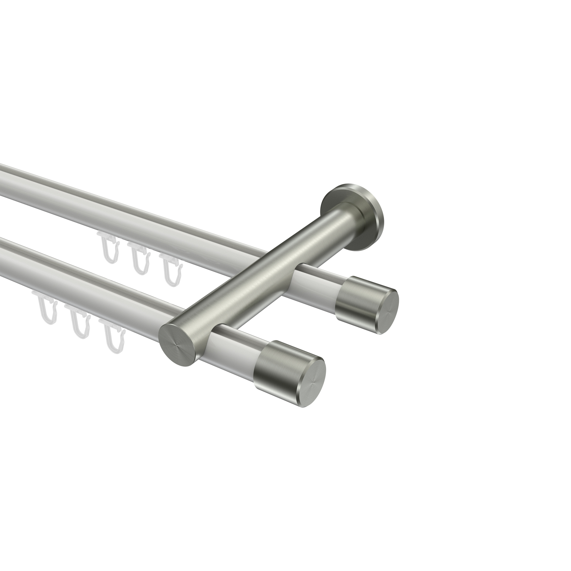 Innenlauf-Vorhangstangen Weiß / Edelstahl-Optik, Metall 20 mm Ø Platon Santo, doppelläufig