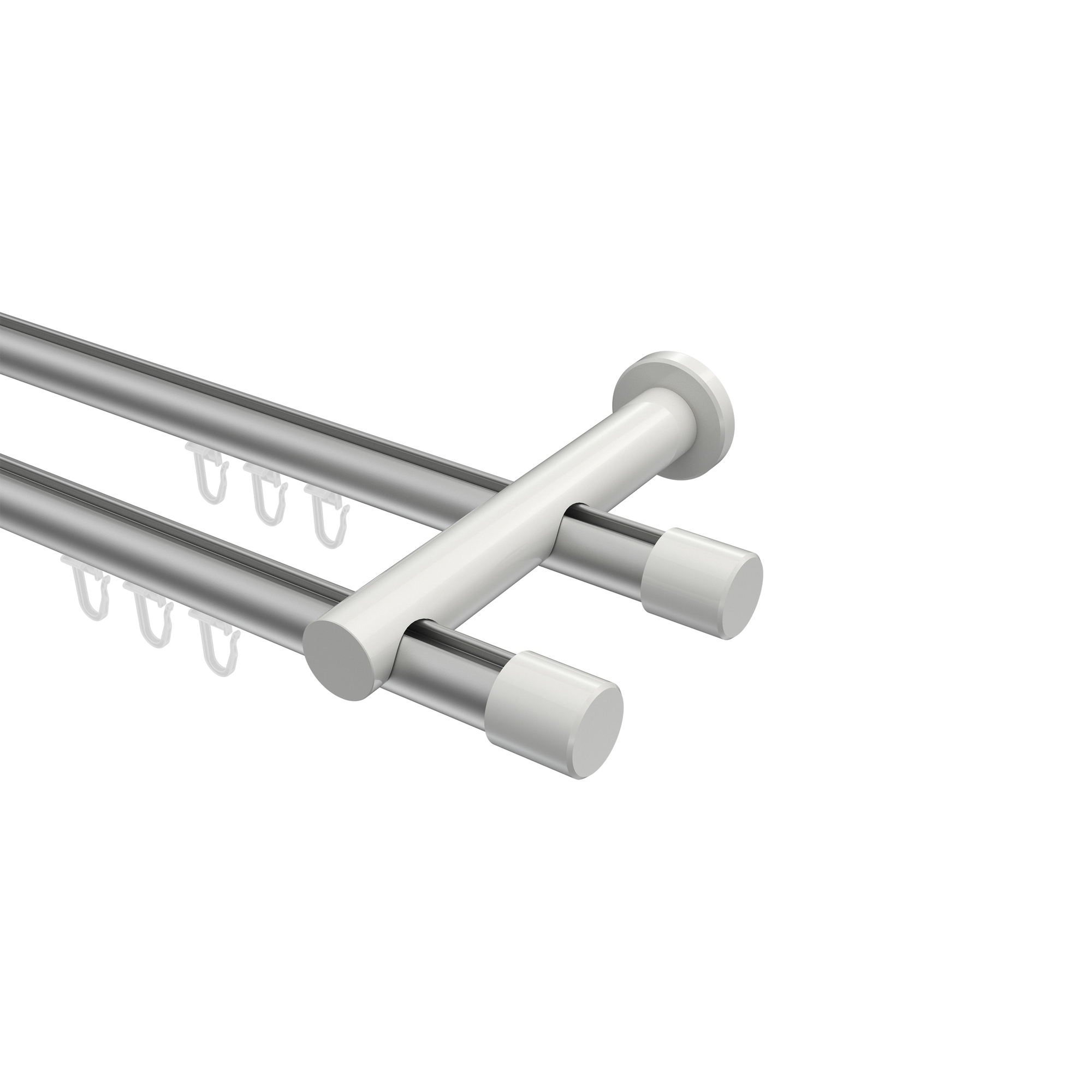 Innenlauf-Gardinenstange Silbergrau / Weiß, Metall 20 mm Ø Platon Santo, 2-läufig