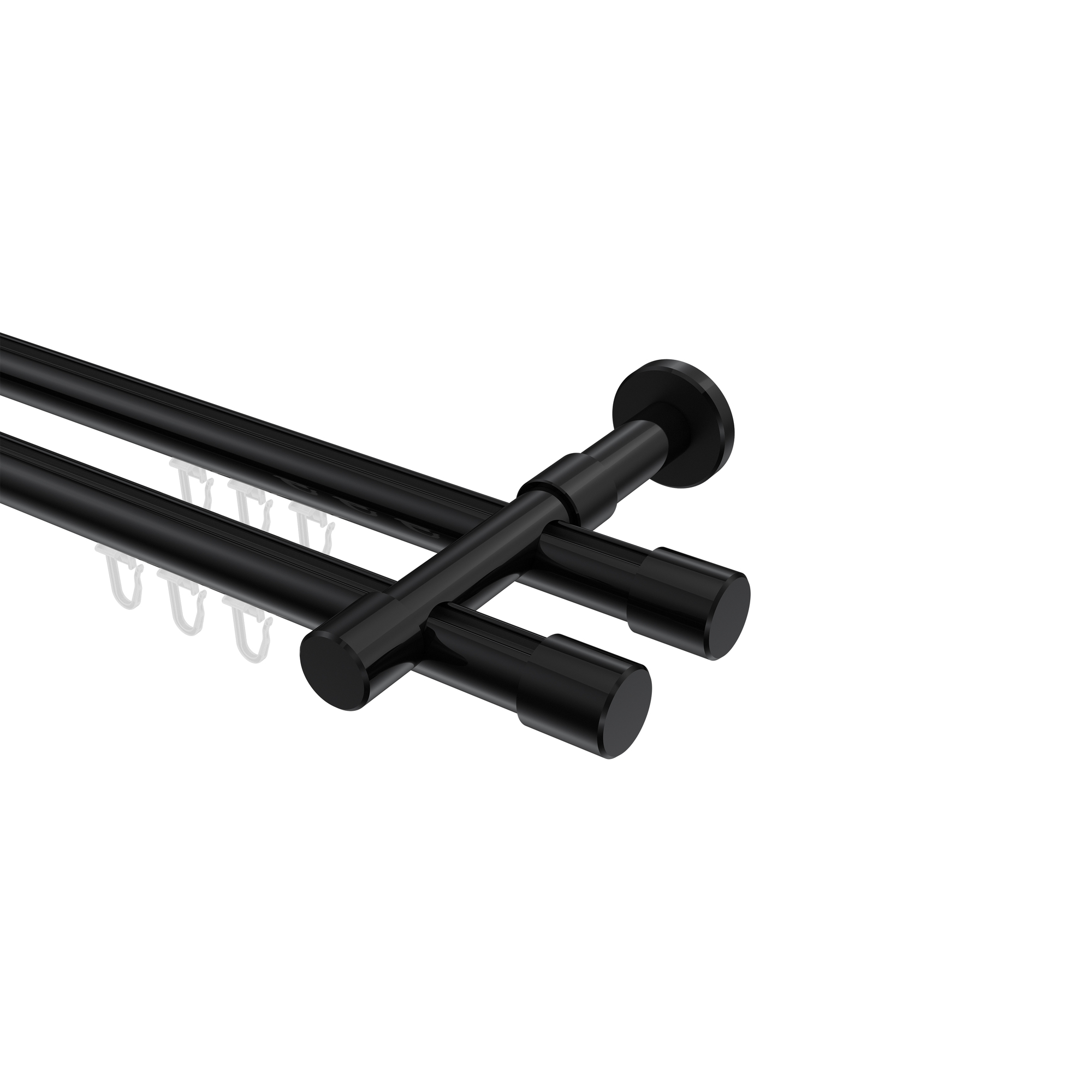 Innenlauf-Gardinenstange Schwarz, Aluminium / Metall 20 mm Ø Prestige Santo, doppelläufig