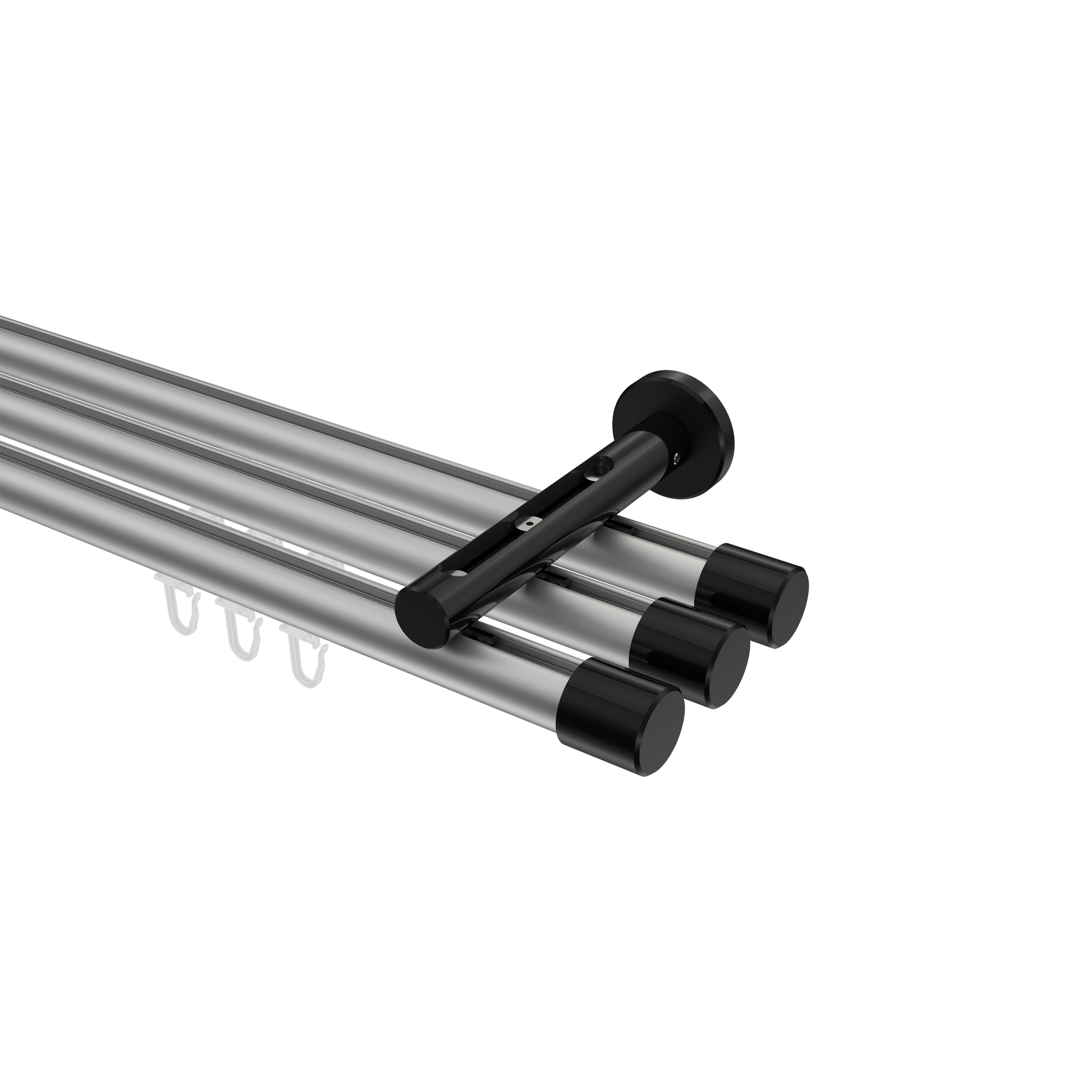 Innenlaufstange Silbergrau / Schwarz, Aluminium / Metall 20 mm Ø Siteno Santo, 3-läufig