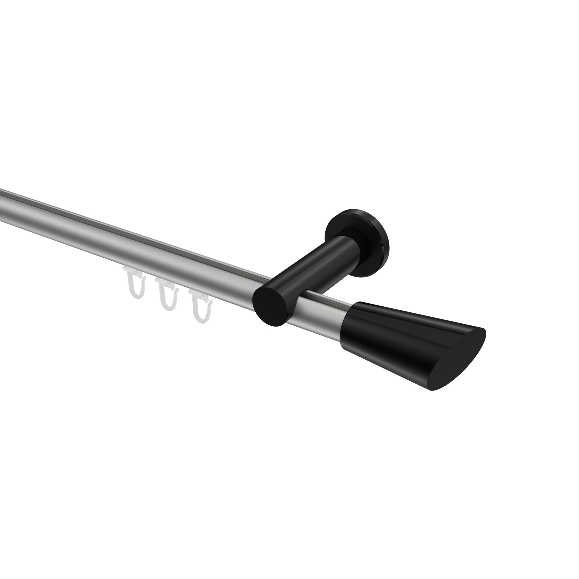 Innenlauf-Gardinenstangen Silbergrau / Schwarz, Aluminium / Metall 20 mm Ø Platon Bento