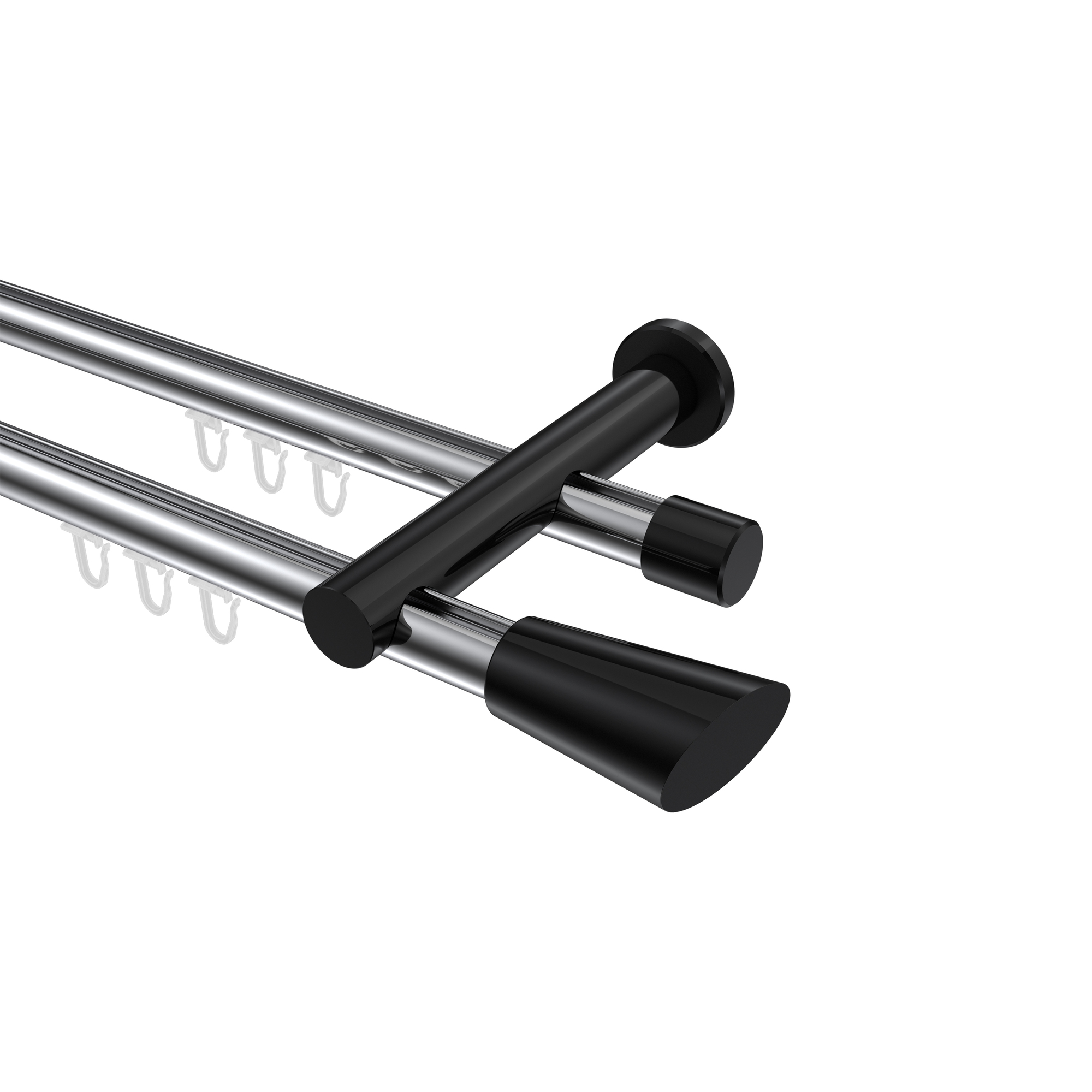 Innenlauf-Vorhangstangen Chrom / Schwarz, Aluminium / Metall 20 mm Ø Platon Bento, doppelläufig