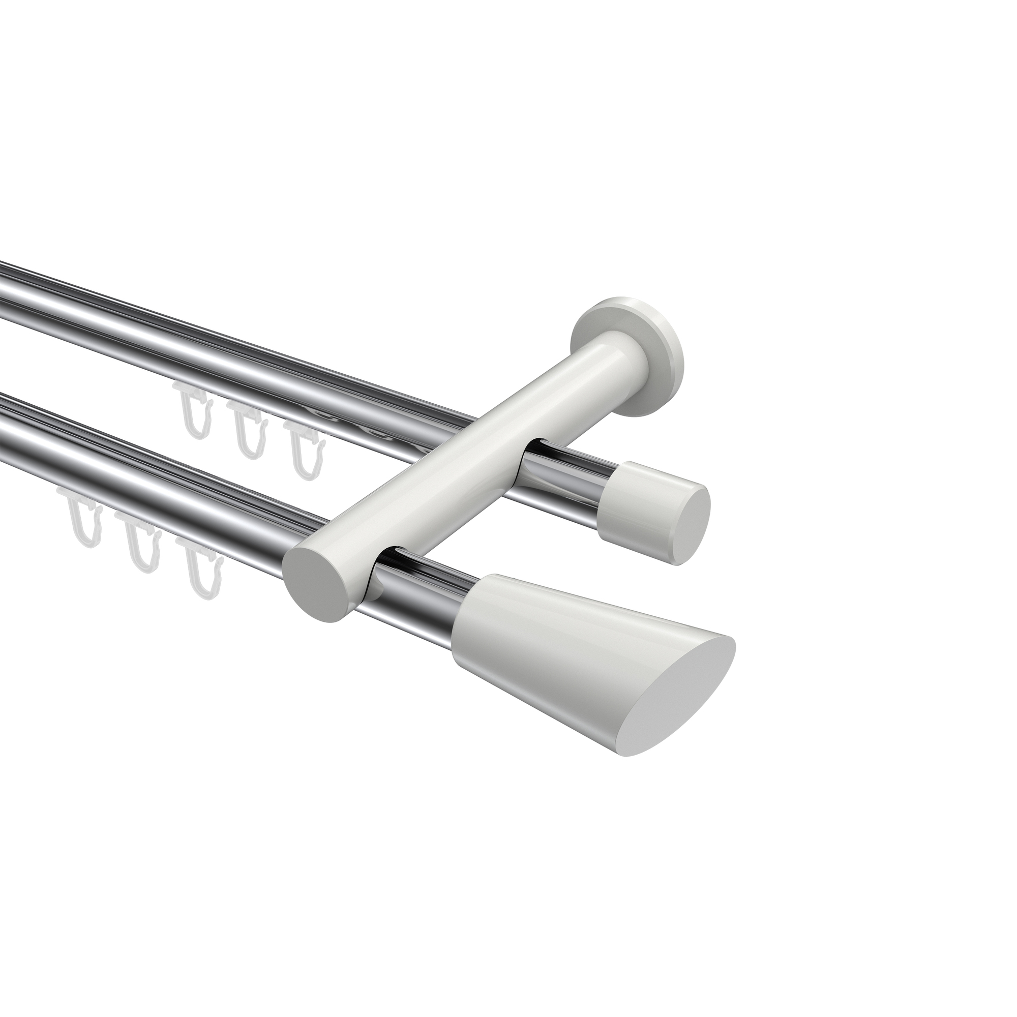 Innenlauf-Vorhangstangen Chrom / Weiß, Aluminium / Metall 20 mm Ø Platon Bento, zweiläufig
