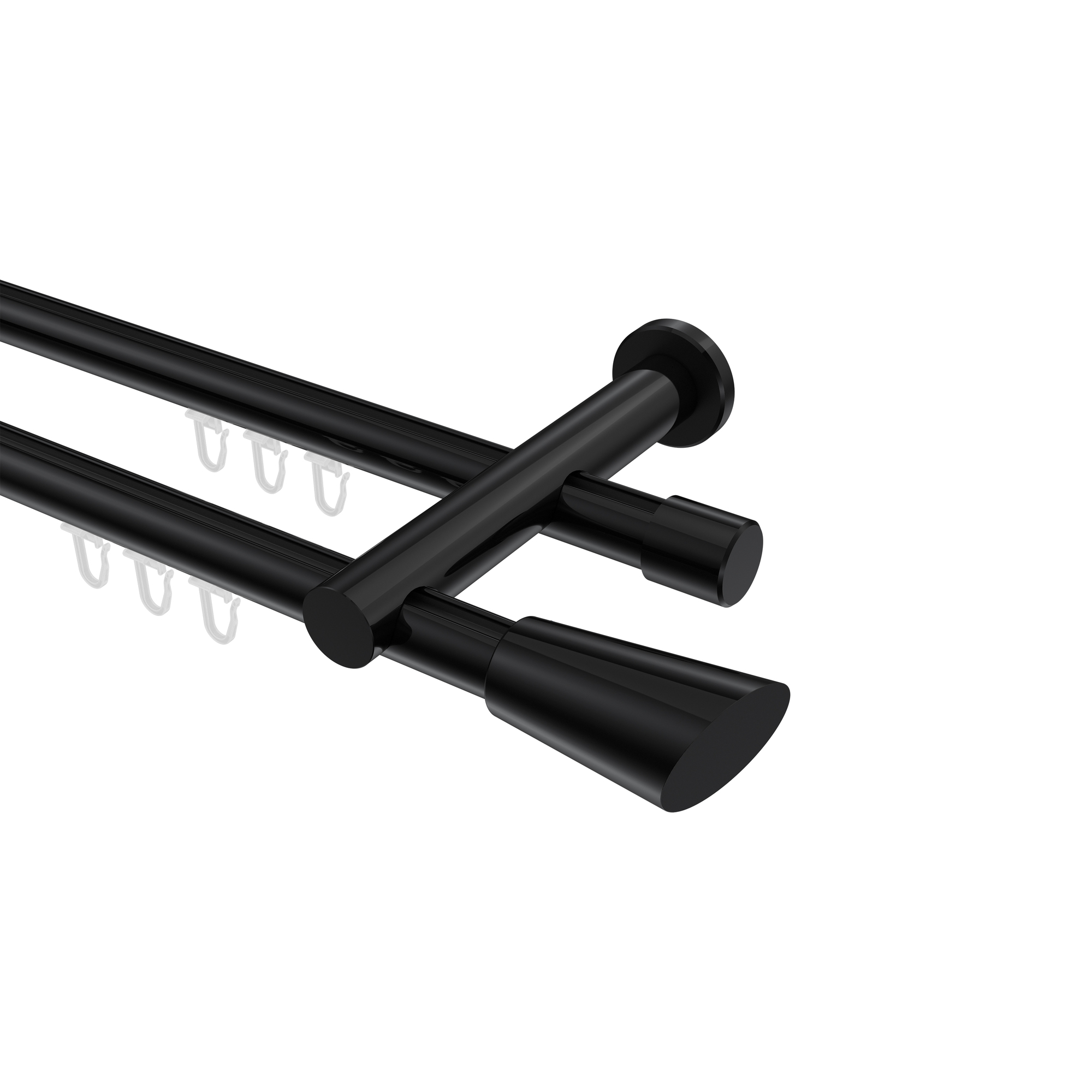 Innenlauf-Vorhangstangen Schwarz, Aluminium / Metall 20 mm Ø Platon Bento, 2-läufig