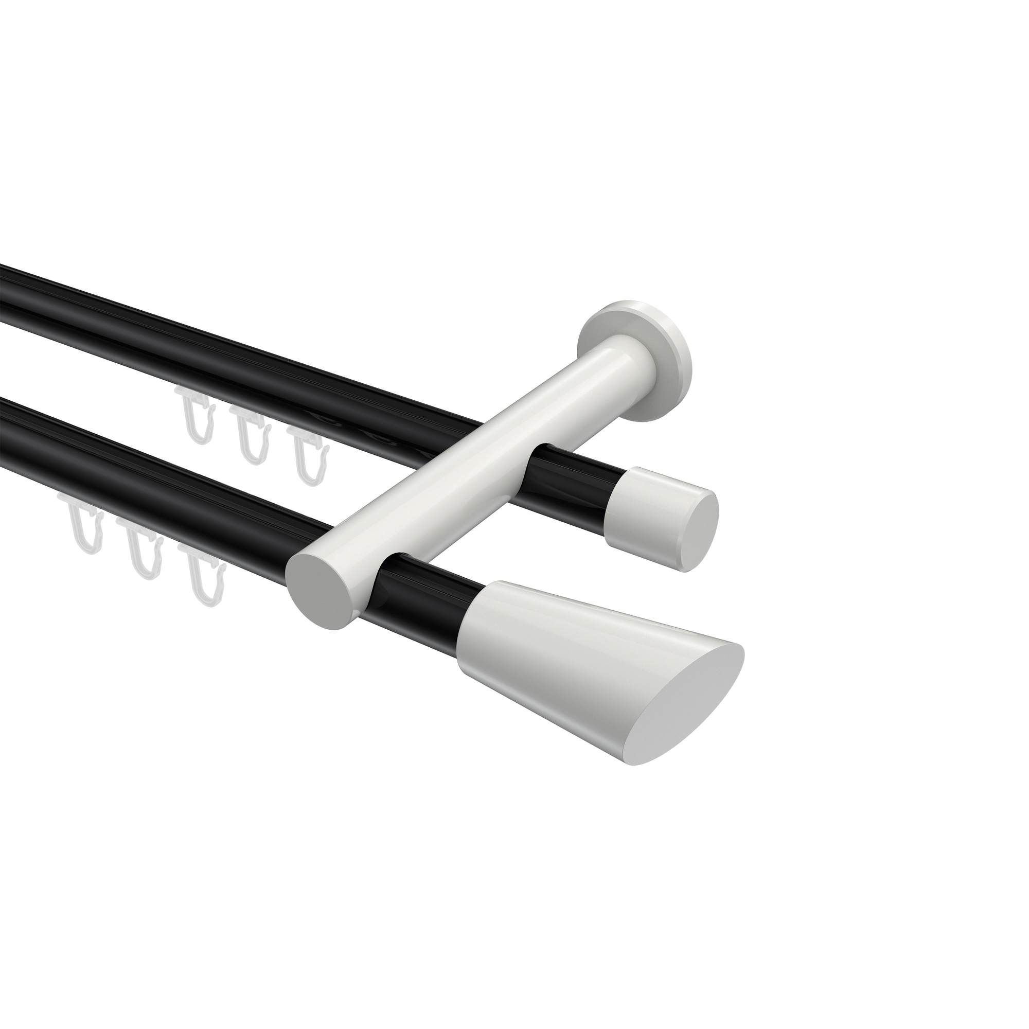 Innenlauf-Gardinenstangen Schwarz / Weiß, Aluminium / Metall 20 mm Ø Platon Bento, 2-läufig