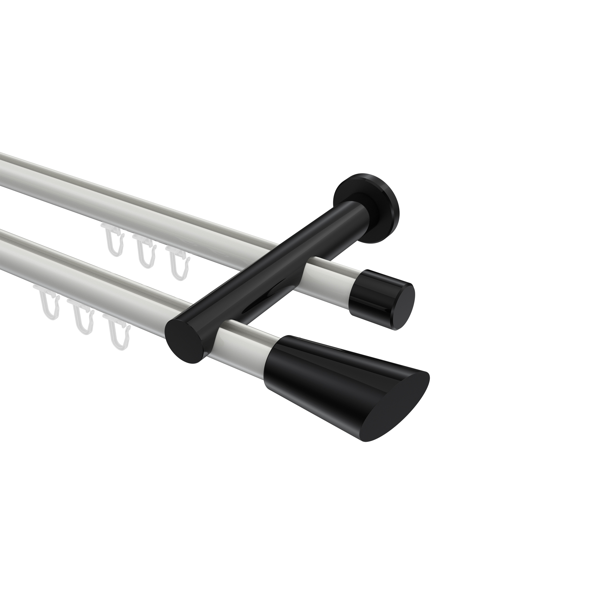 Innenlauf-Vorhangstangen Weiß / Schwarz, Aluminium / Metall 20 mm Ø Platon Bento, doppelläufig