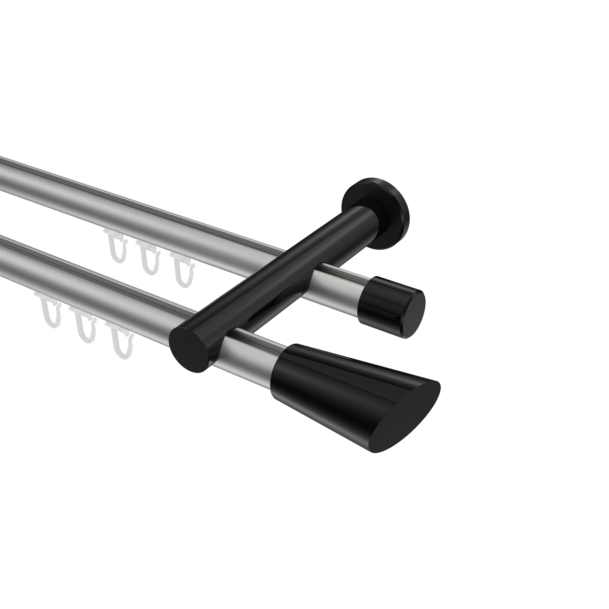 Innenlauf-Gardinenstange Silbergrau / Schwarz, Metall 20 mm Ø Platon Bento, 2-läufig