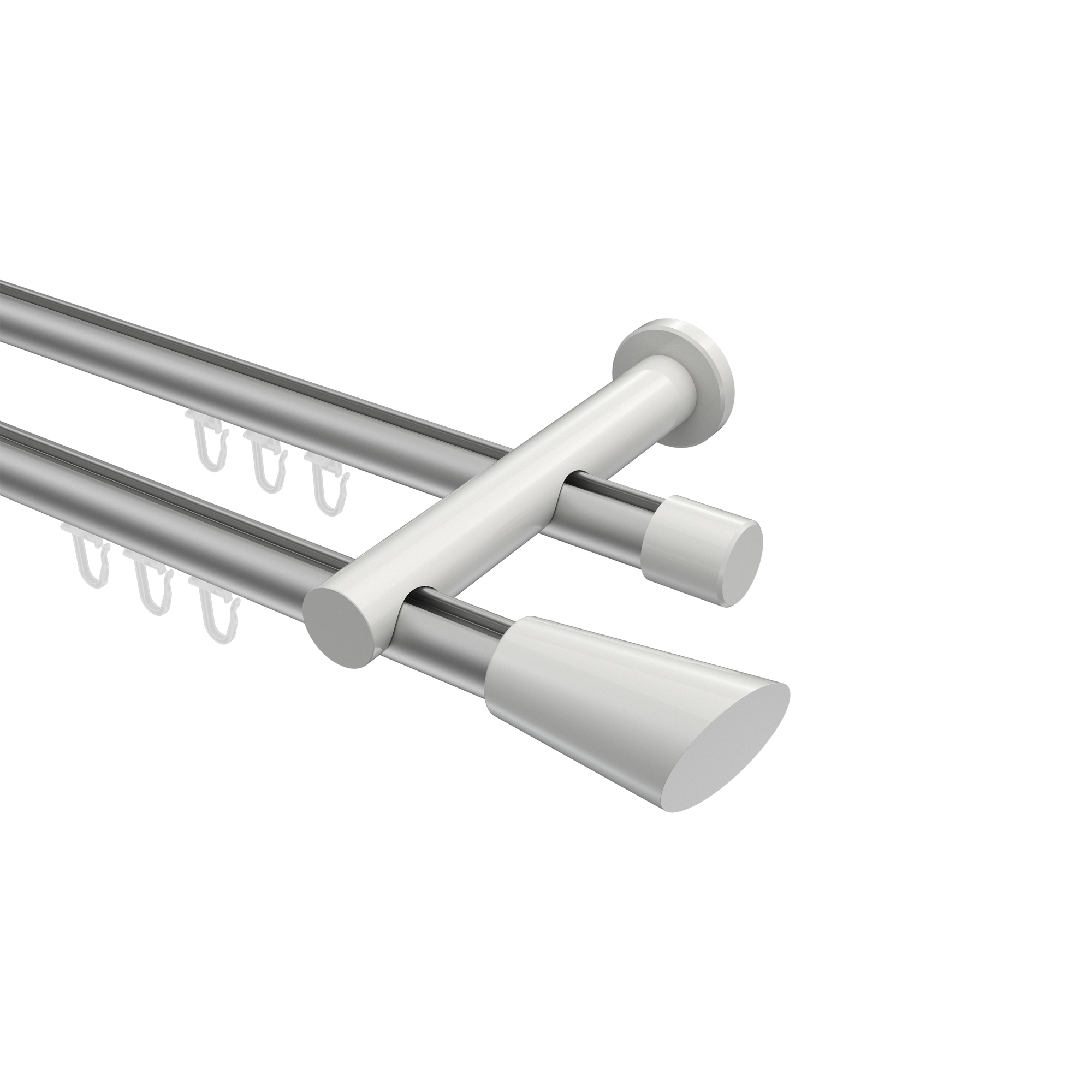 Innenlaufstangen Silbergrau / Weiß, Metall 20 mm Ø Platon Bento, doppelläufig