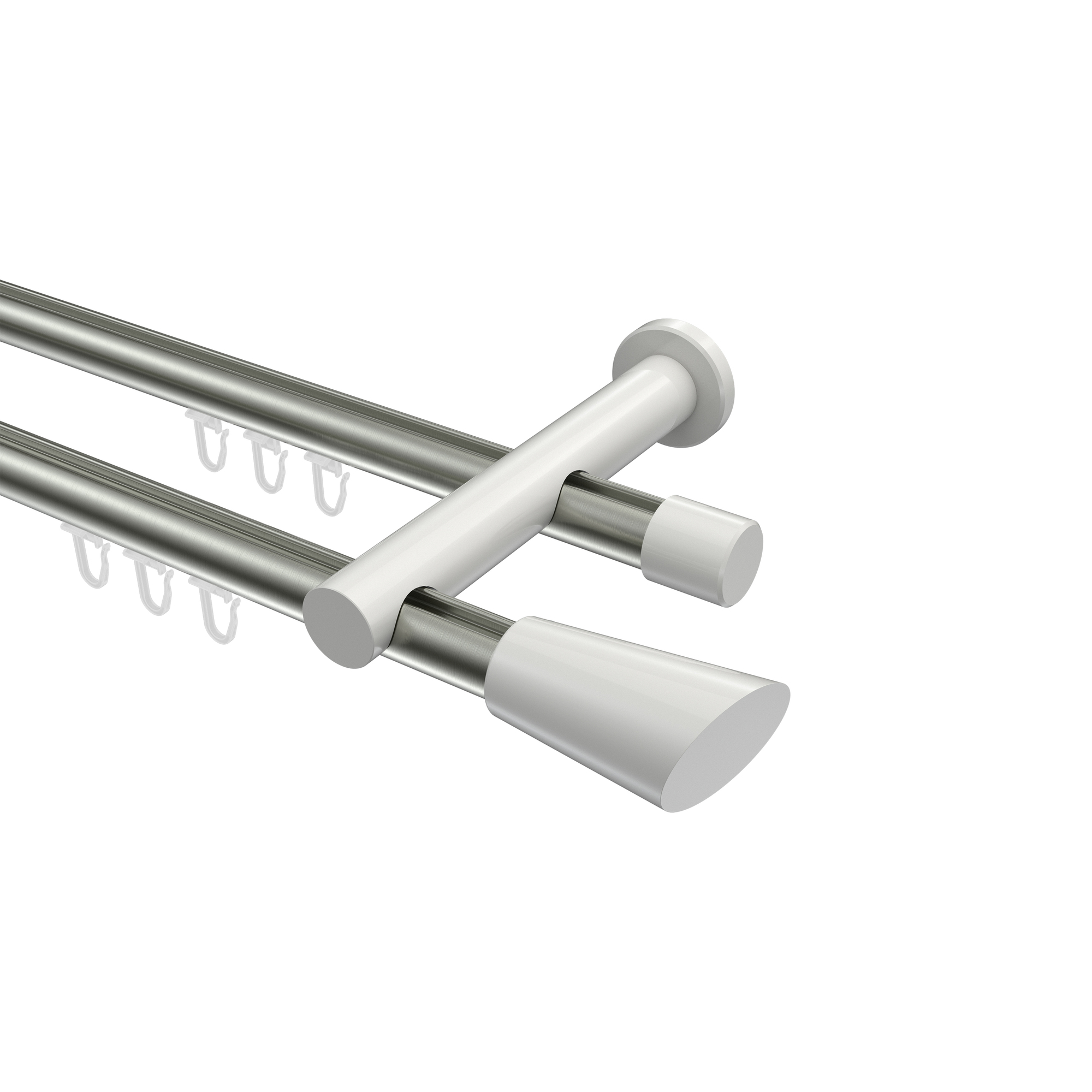 Innenlauf-Vorhangstange Edelstahl-Optik / Weiß, Metall 20 mm Ø Platon Bento, 2-läufig