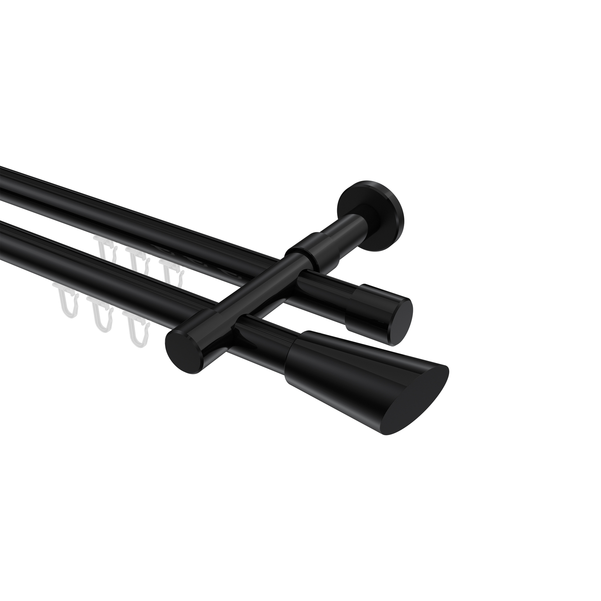 Innenlauf-Vorhangstange Schwarz, Aluminium / Metall 20 mm Ø Prestige Bento, 2-läufig