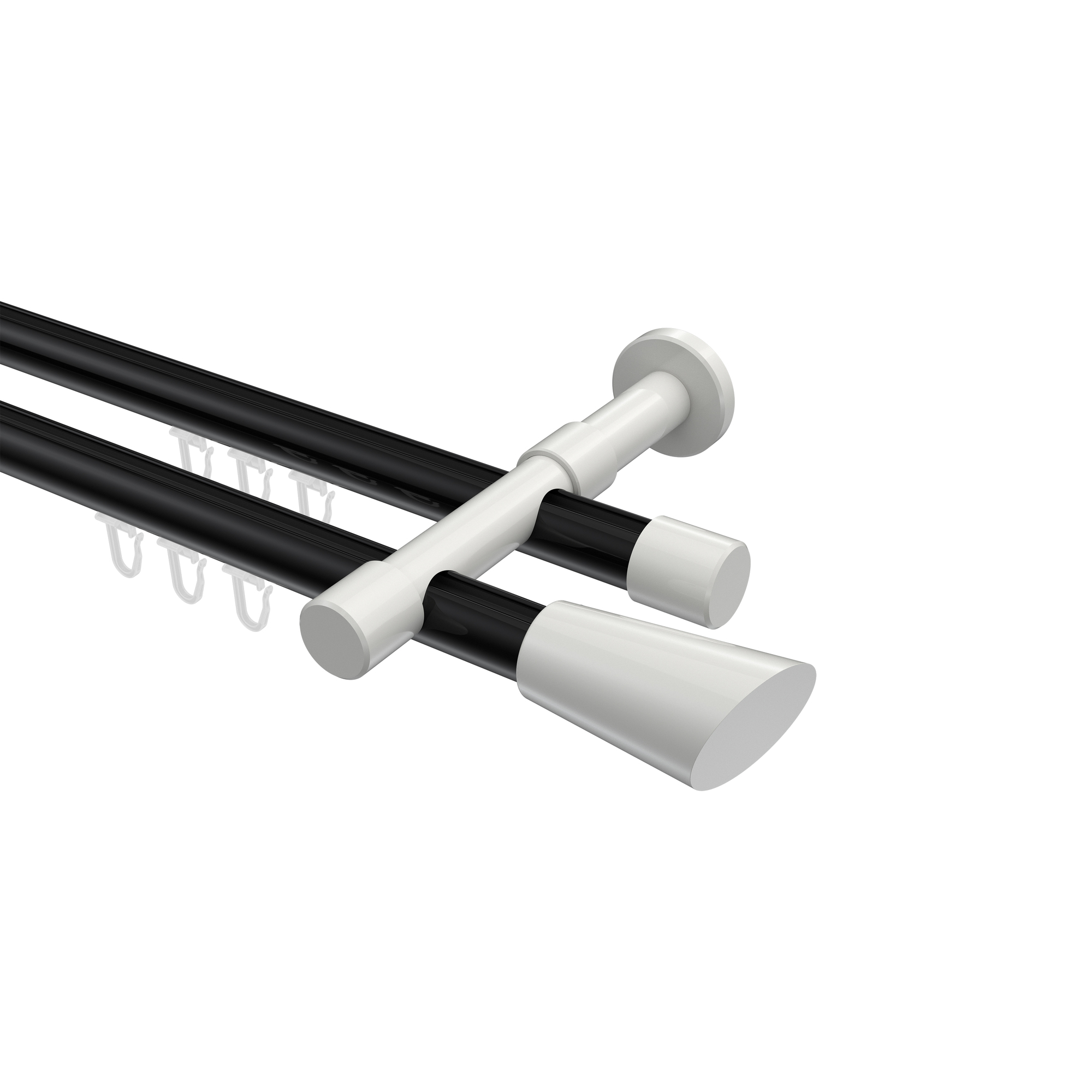 Innenlauf-Gardinenstange Schwarz / Weiß, Aluminium / Metall 20 mm Ø Prestige Bento, 2-läufig