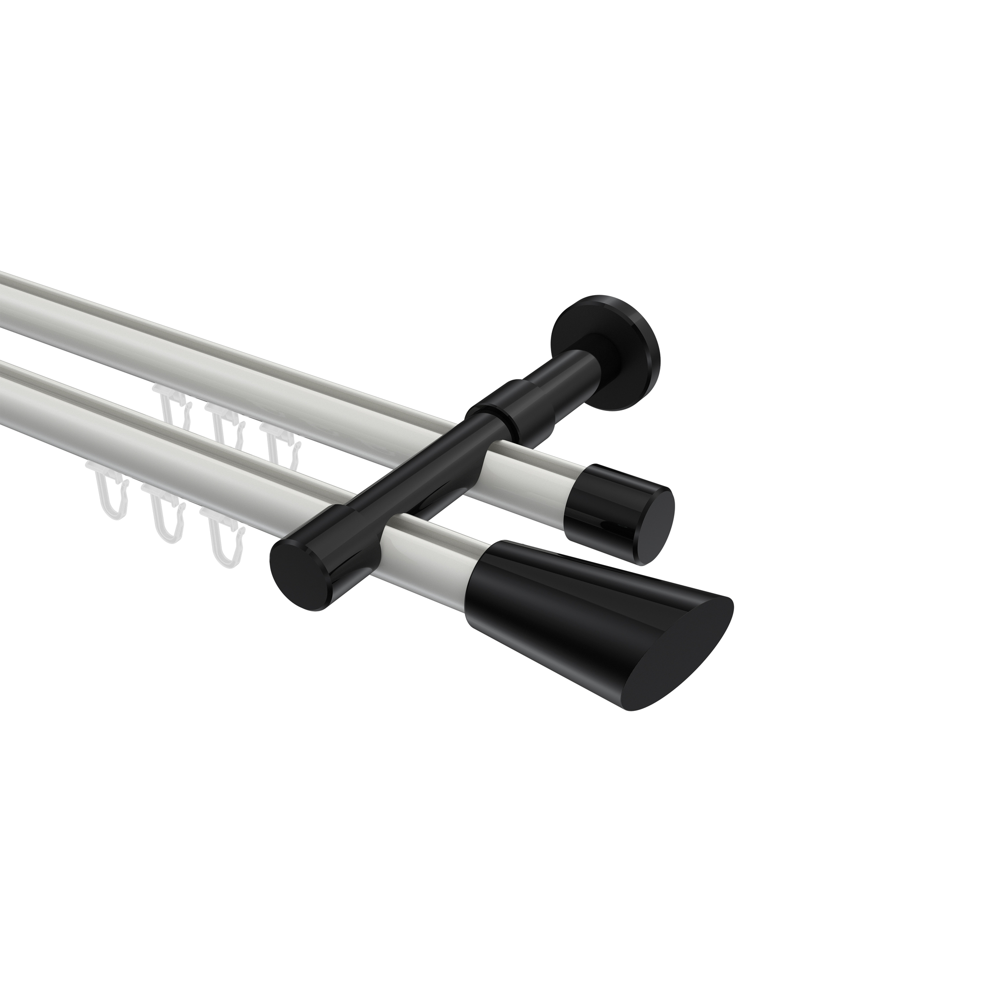 Innenlauf-Vorhangstange Weiß / Schwarz, Aluminium / Metall 20 mm Ø Prestige Bento, doppelläufig