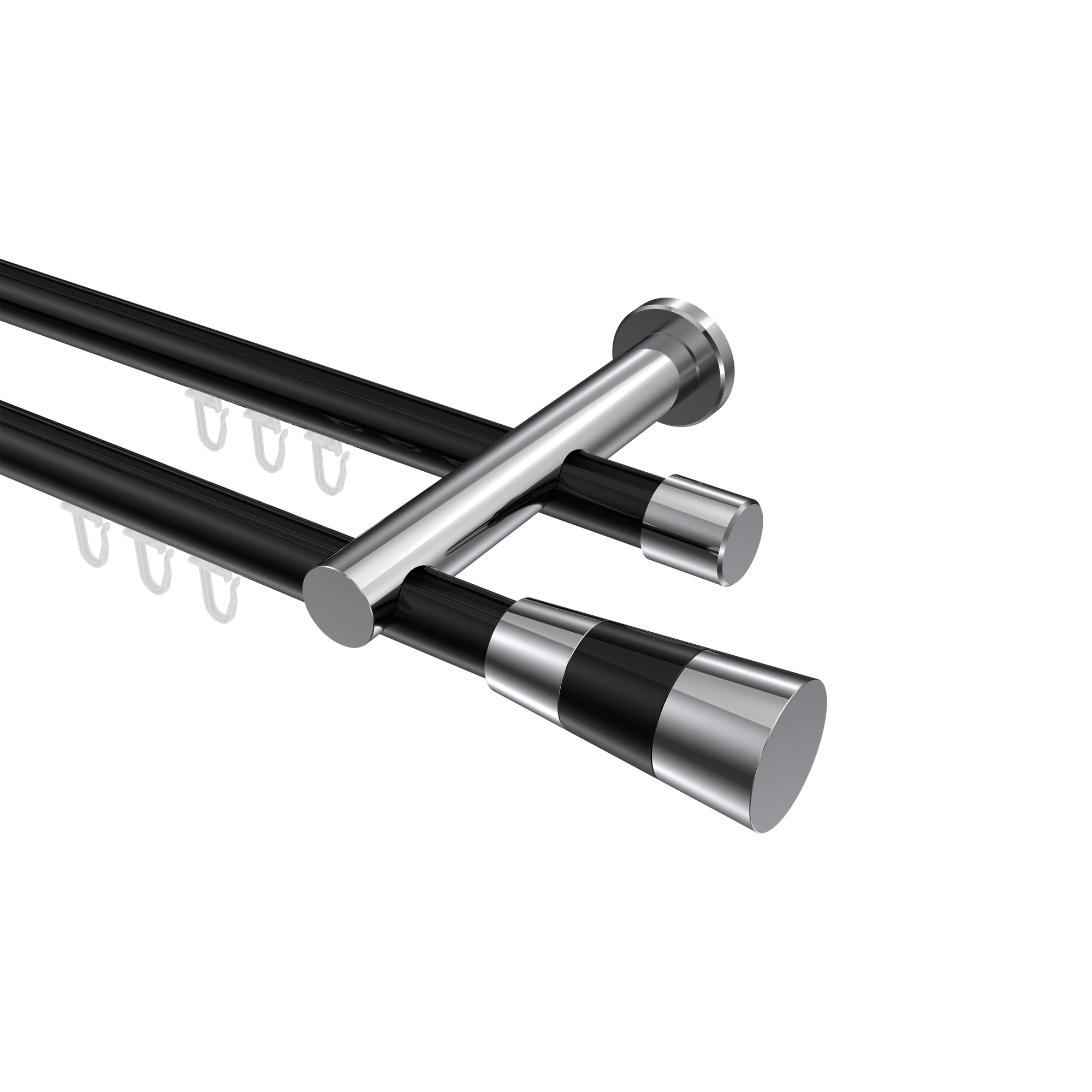 Innenlauf-Vorhangstangen Schwarz / Chrom, Aluminium / Metall 20 mm Ø Platon Tanara, doppelläufig