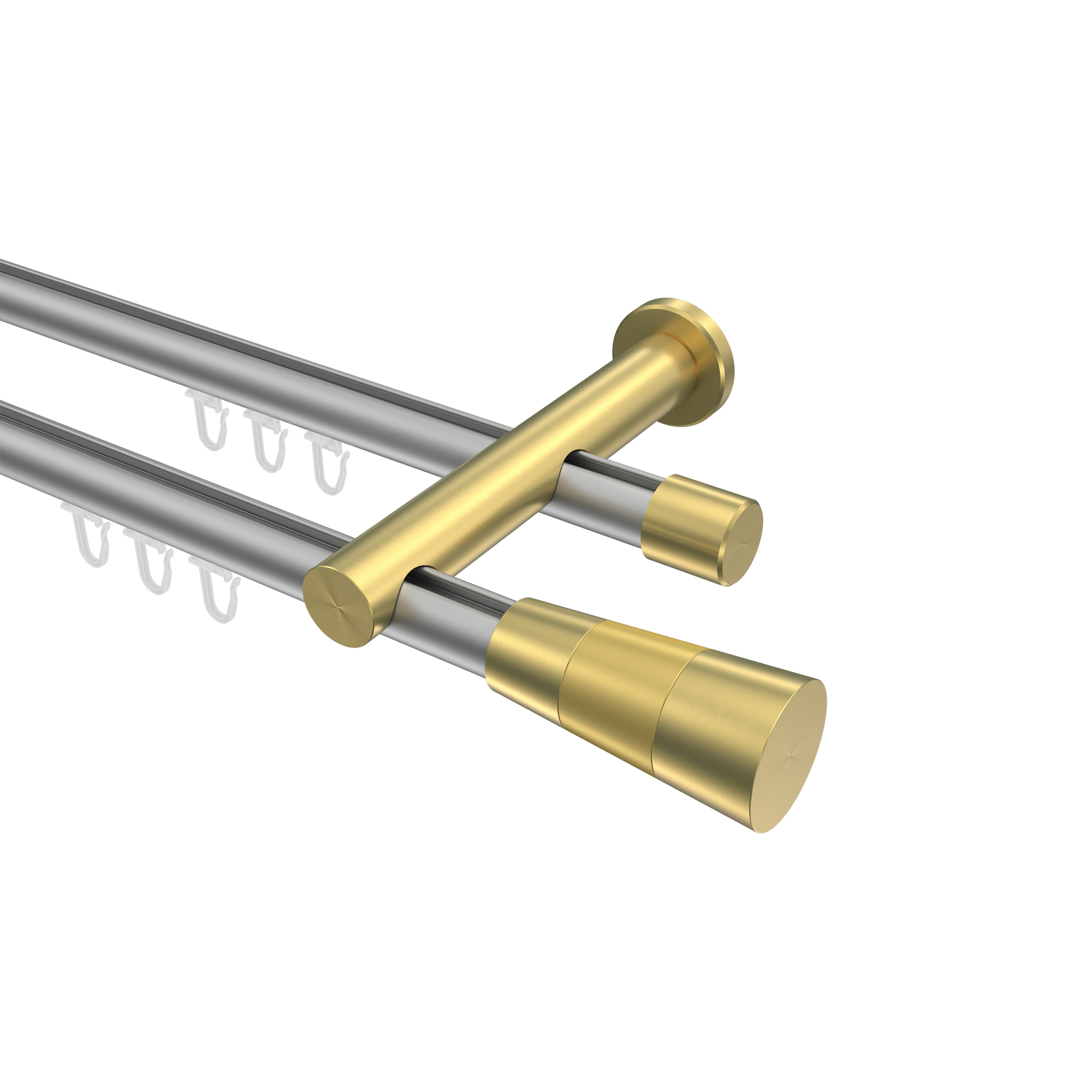 Vorhangstange mit Innenlauf Silbergrau / Messing-Optik, 2-läufig Aluminium / Metall 20 mm Ø Platon Tanara