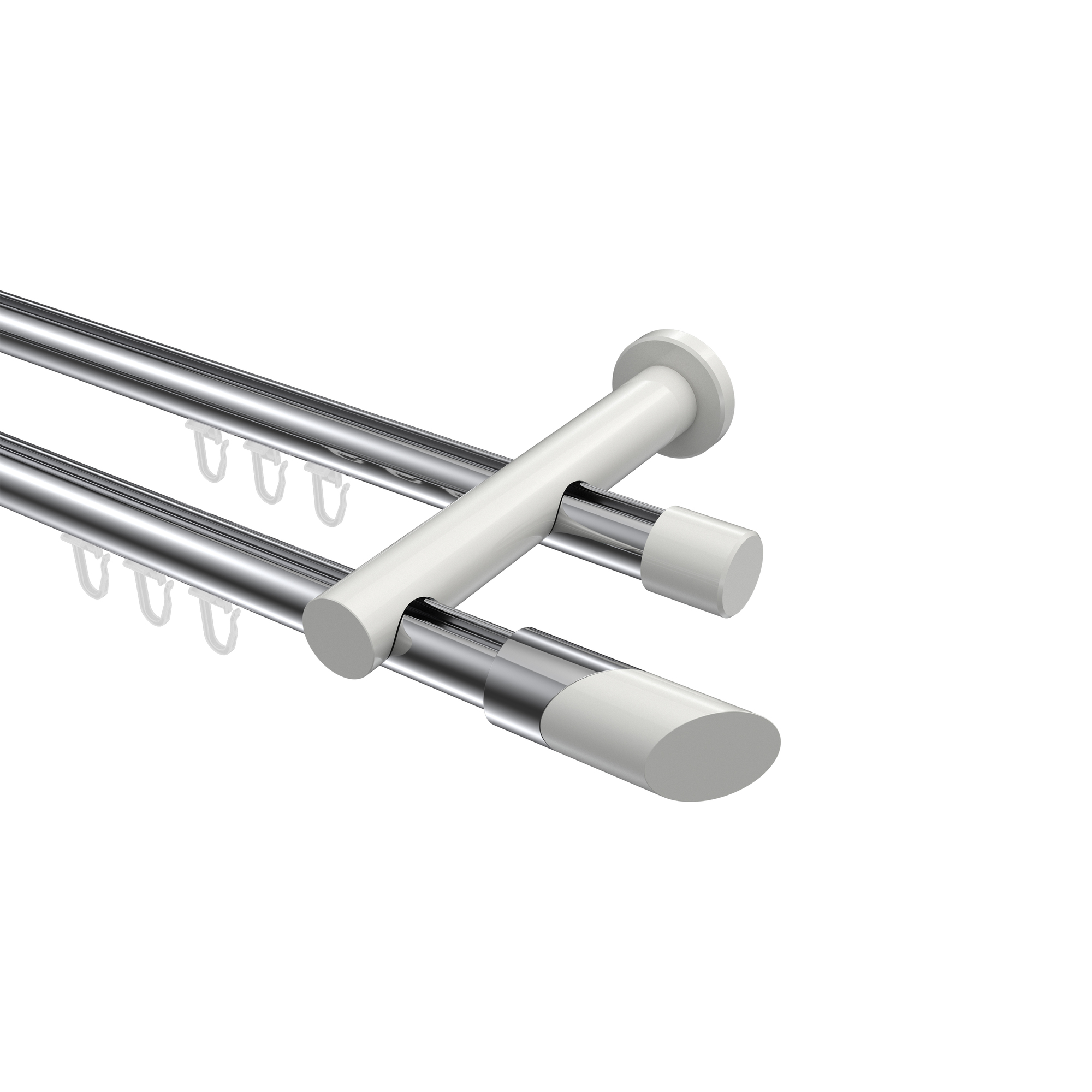 Innenlauf-Gardinenstange Chrom / Weiß, Aluminium / Metall 20 mm Ø Platon Verano, 2-läufig