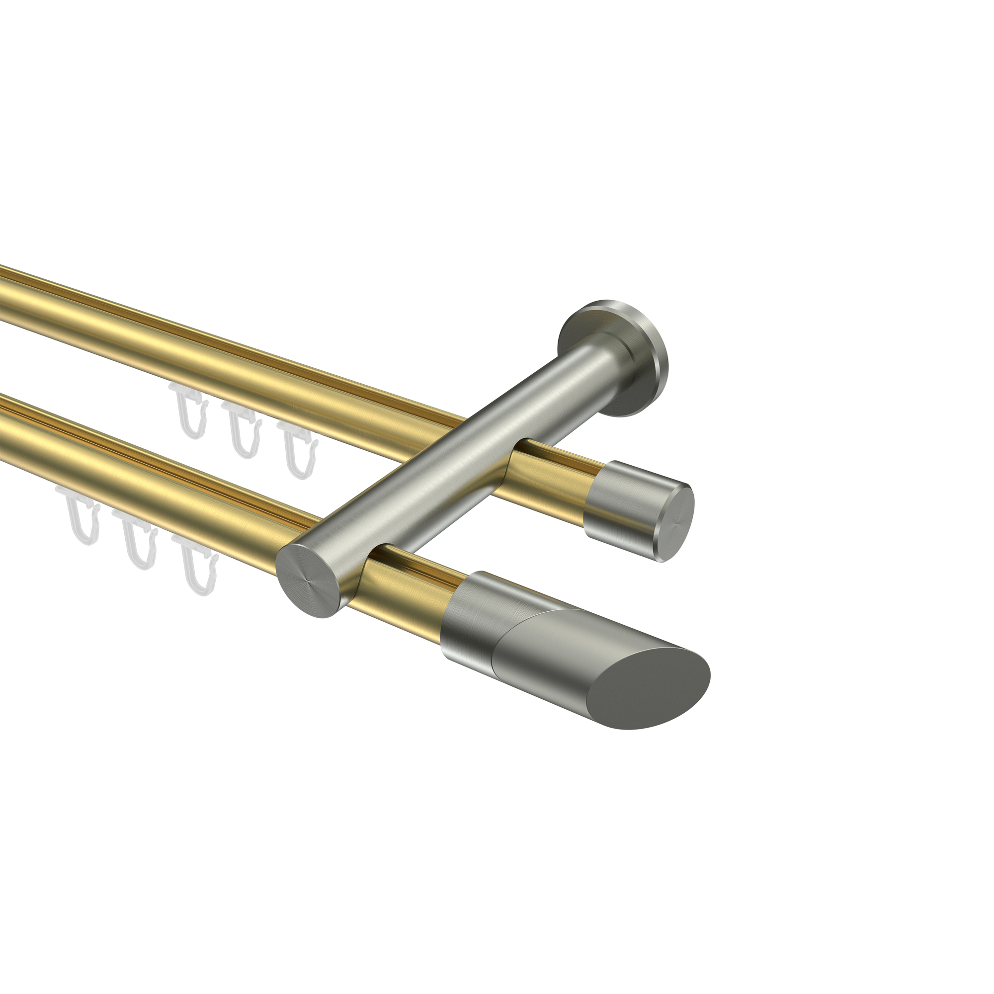 Innenlauf-Gardinenstangen Messing-Optik / Edelstahl-Optik 20 mm Ø Platon Verano, 2-läufig