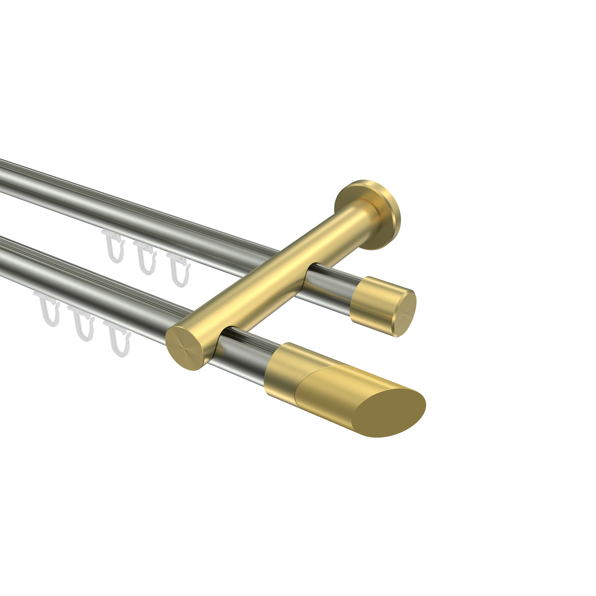 Gardinenstangen mit Innenlauf Edelstahl-Optik / Messing-Optik 20 mm Ø Platon Verano, doppelläufig