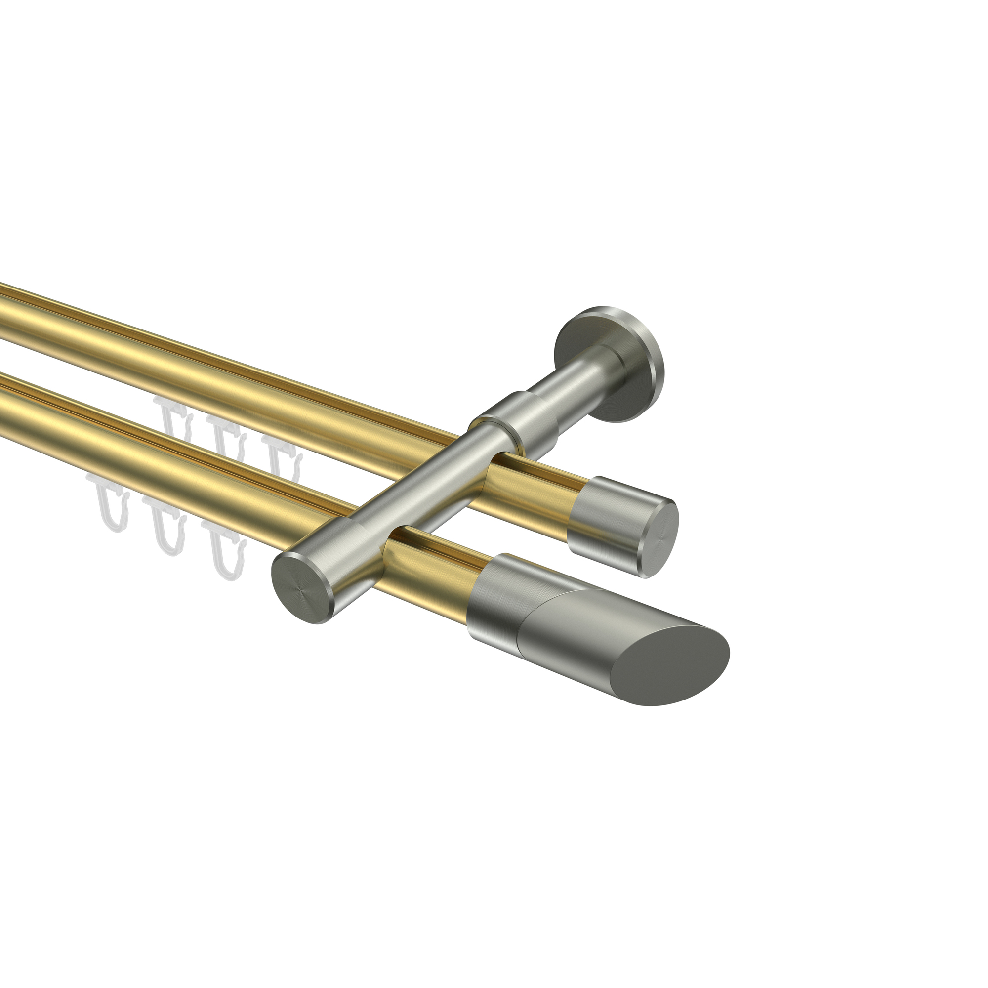 Innenlauf-Gardinenstangen Messing-Optik / Edelstahl-Optik 20 mm Ø Prestige Verano, 2-läufig