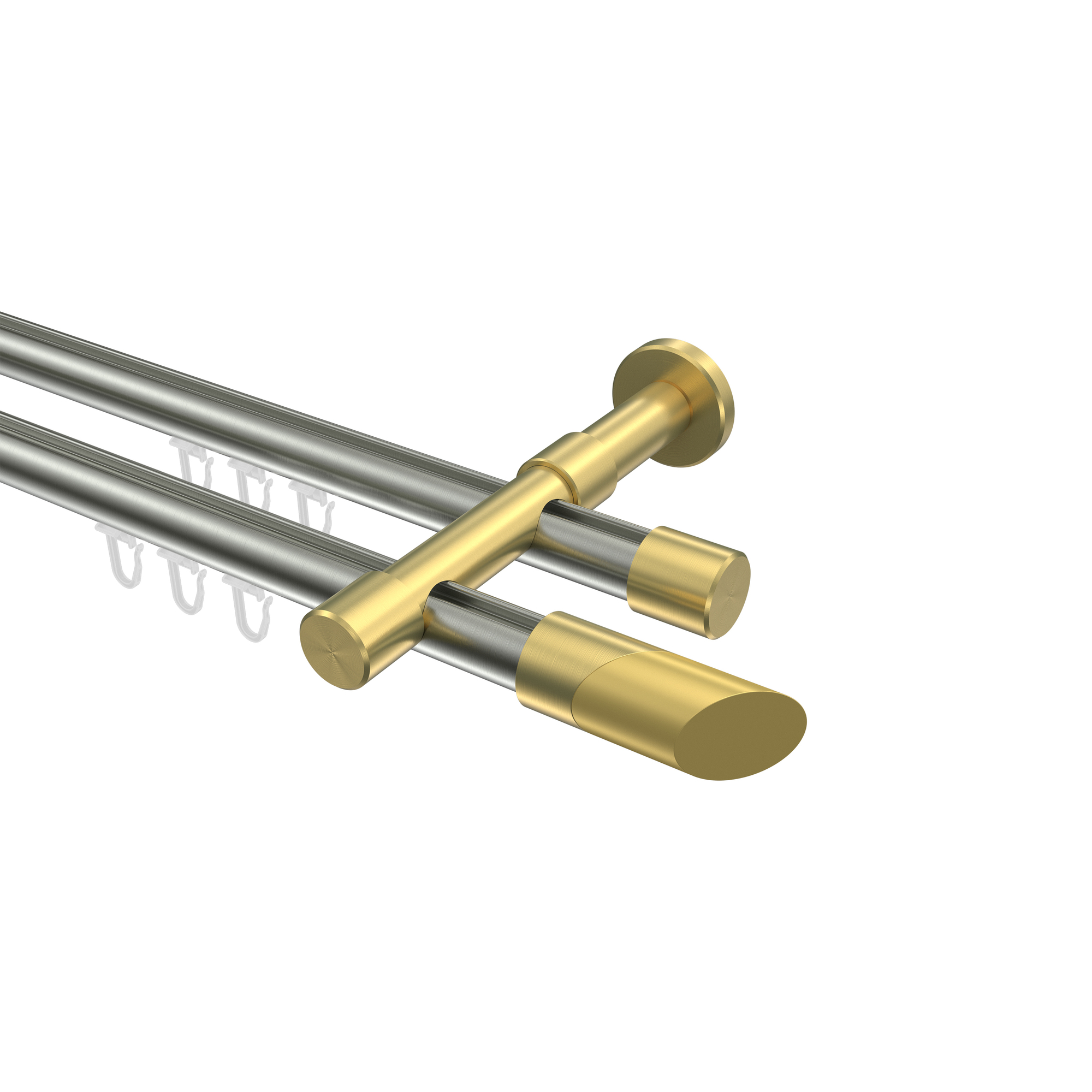 Gardinenstangen mit Innenlauf Edelstahl-Optik / Messing-Optik 20 mm Ø Prestige Verano, doppelläufig
