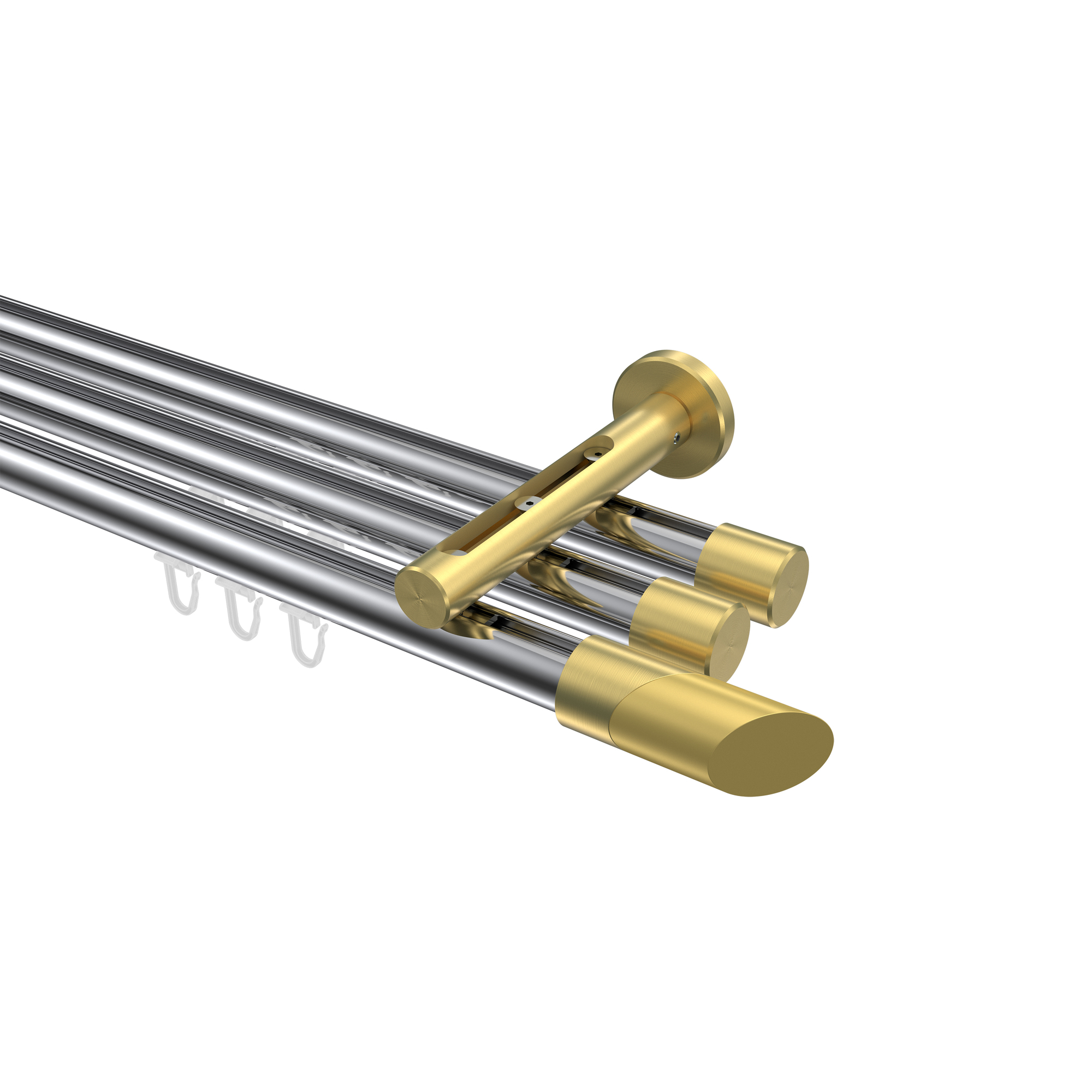 Vorhangstange mit Innenlauf Chrom / Messing-Optik, Aluminium / Metall 20 mm Ø Siteno Verano, 3-läufig