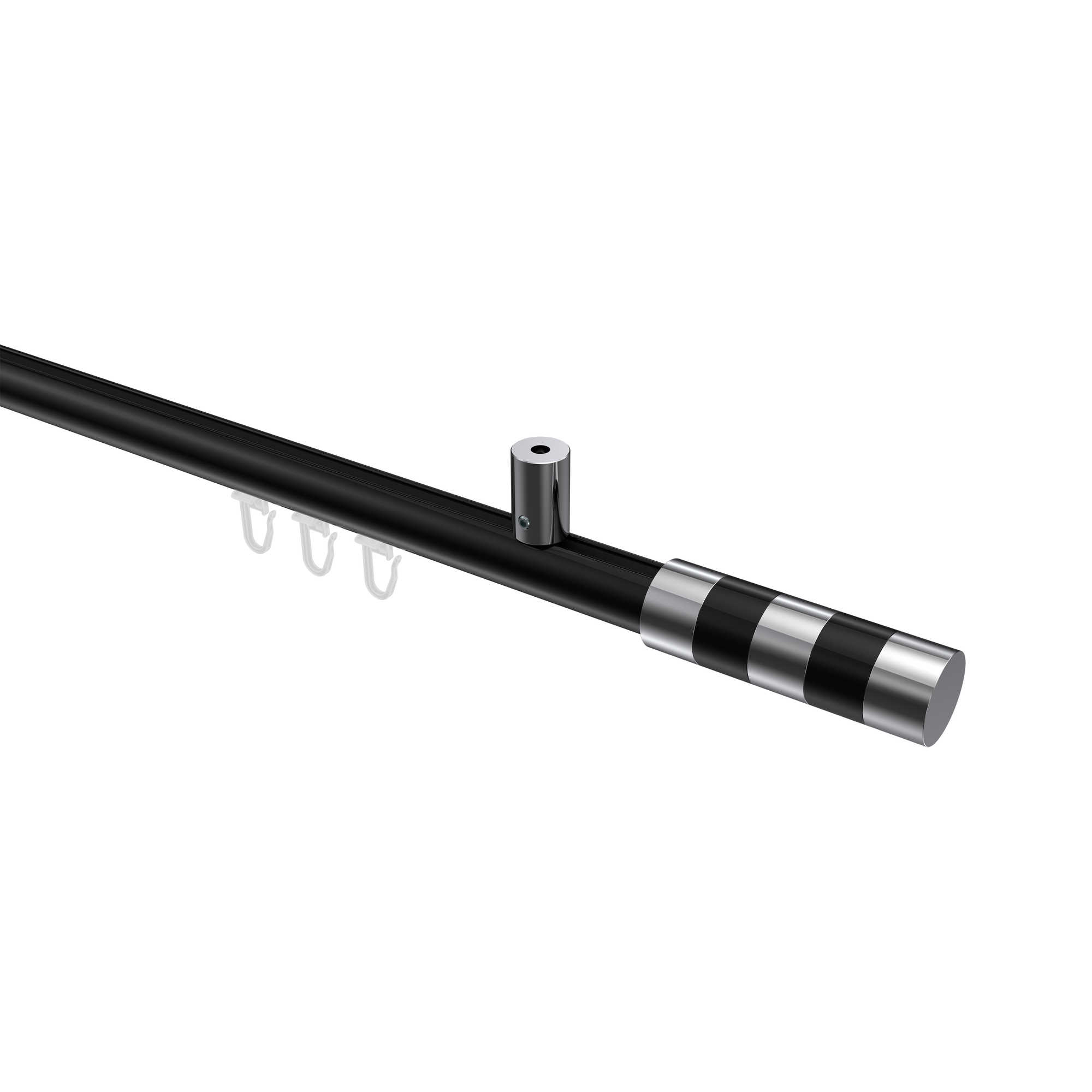 Vorhangstange mit Innenlauf (Deckenanbringung) Schwarz / Chrom, Aluminium / Metall 20 mm Ø Sonius Mavell