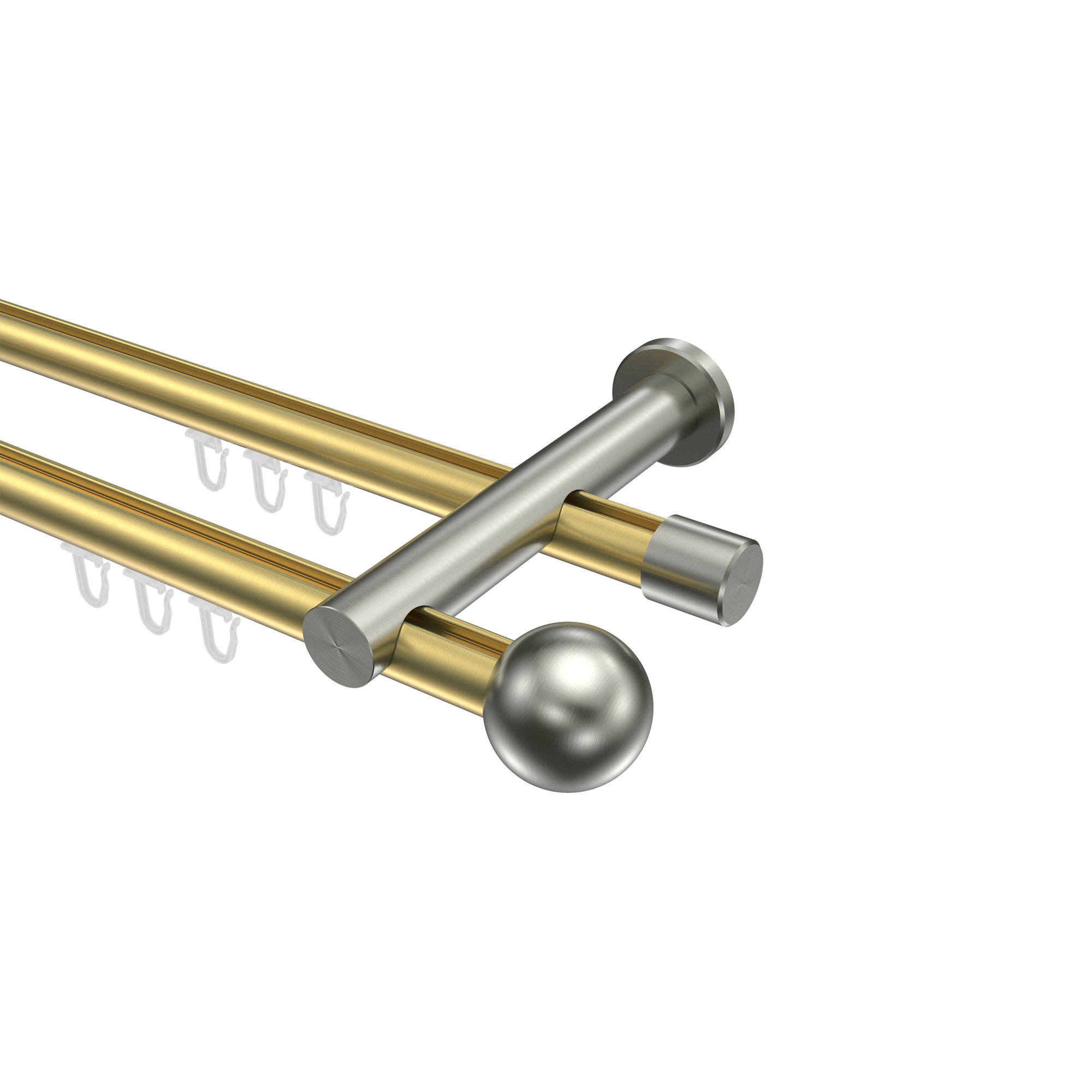 Innenlauf-Gardinenstangen Messing-Optik / Edelstahl-Optik 20 mm Ø Platon Luino, 2-läufig