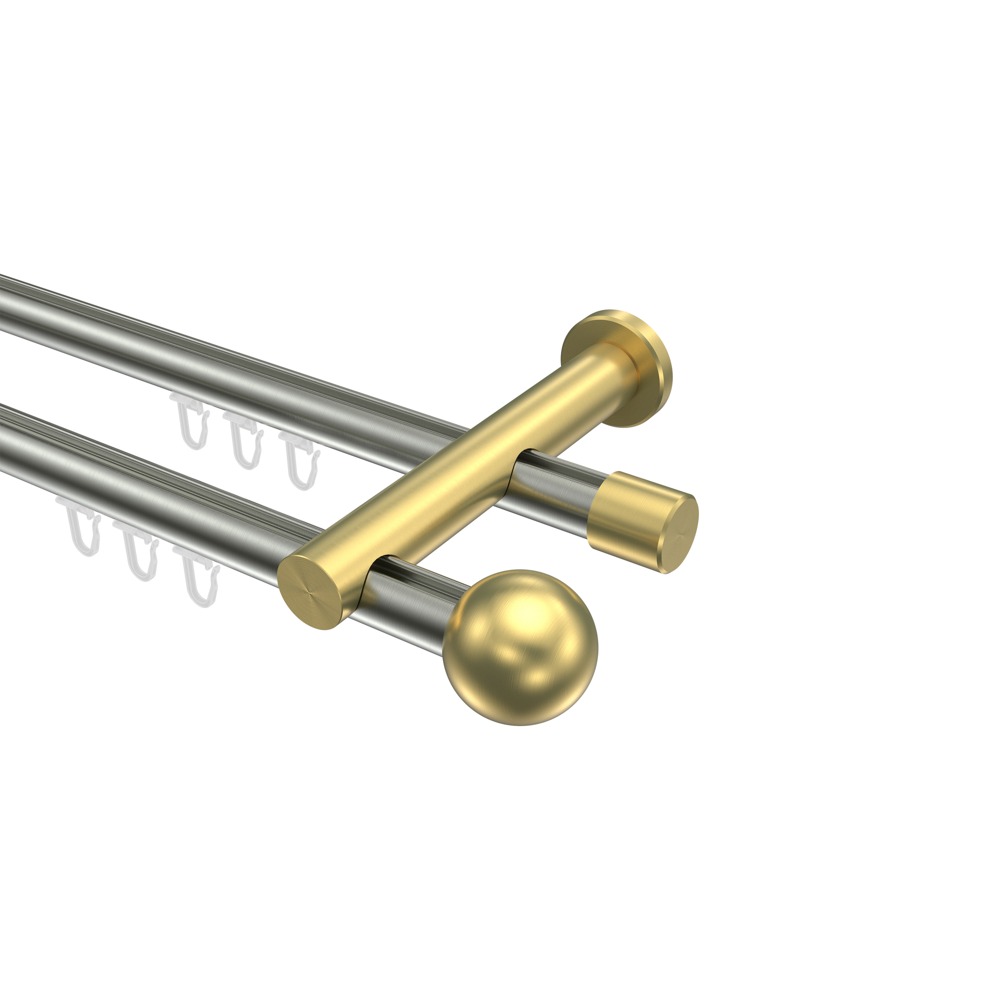 Gardinenstangen mit Innenlauf Edelstahl-Optik / Messing-Optik 20 mm Ø Platon Luino, 2-läufig