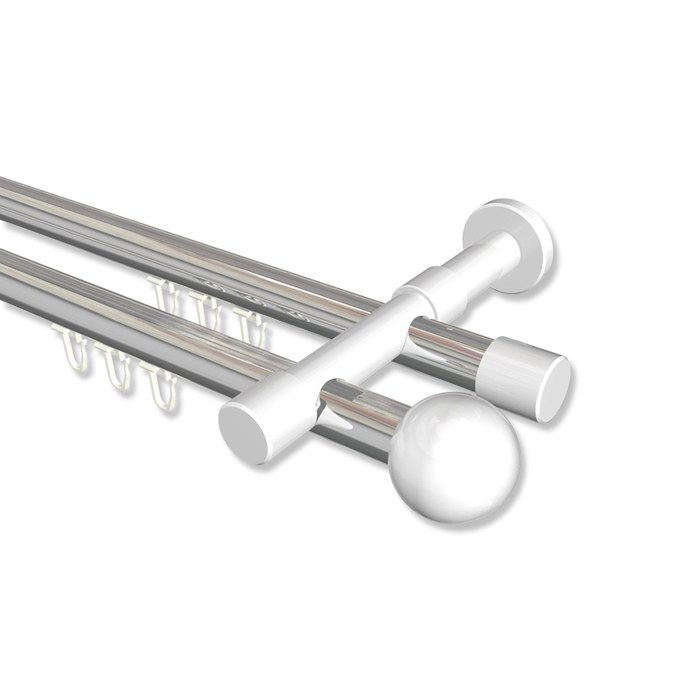 Gardinenstangen Weiß mit Chrom doppelläufig in 20 mm Ø verschiedene Modelle 