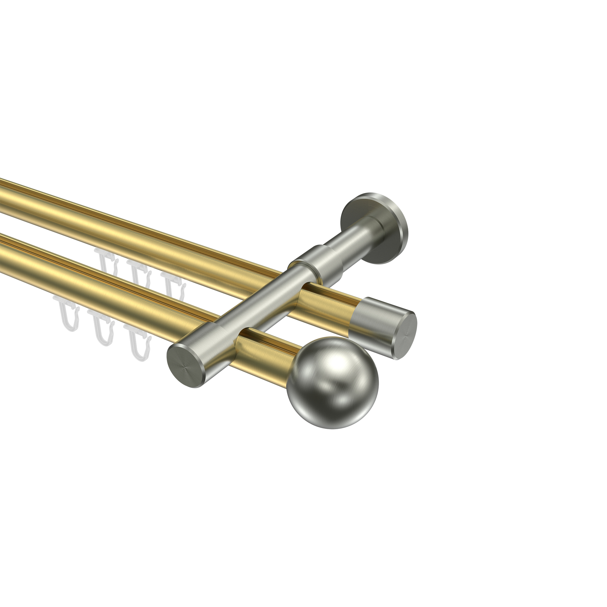 Gardinenstangen mit Innenlauf Messing-Optik / Edelstahl-Optik 20 mm Ø Prestige Luino, 2-läufig