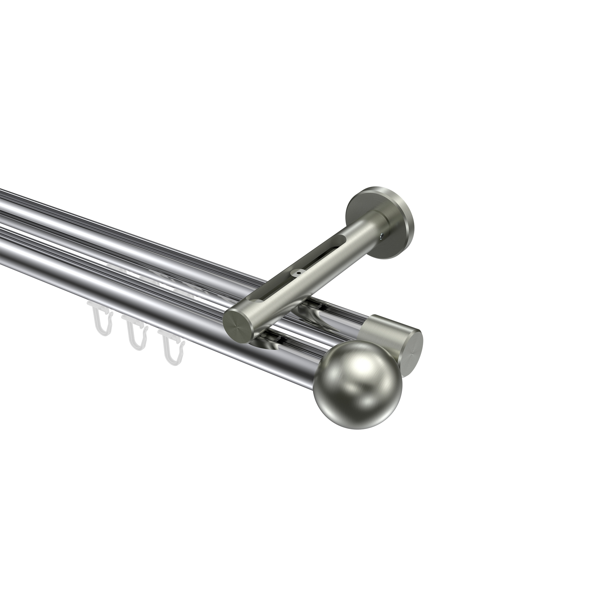 Vorhangstange mit Innenlauf Chrom / Edelstahl-Optik, Aluminium / Metall 20 mm Ø Siteno Luino, zweiläufig