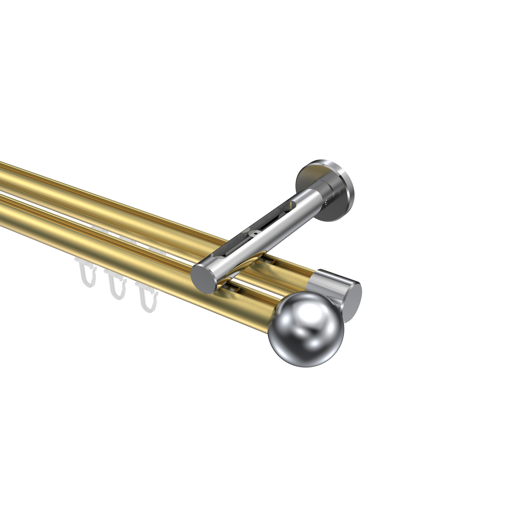 Innenlaufstange Messing-Optik / Chrom, Aluminium / Metall 20 mm Ø Siteno Luino, 2-läufig