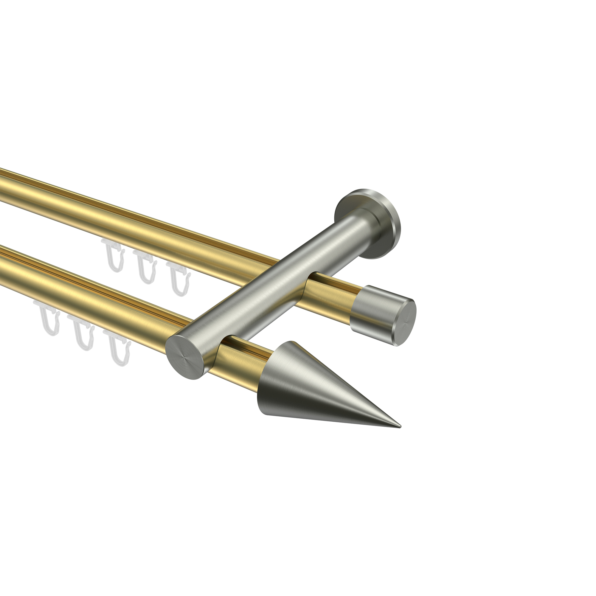 Innenlauf-Gardinenstangen Messing-Optik / Edelstahl-Optik 20 mm Ø Platon Savio, zweiläufig