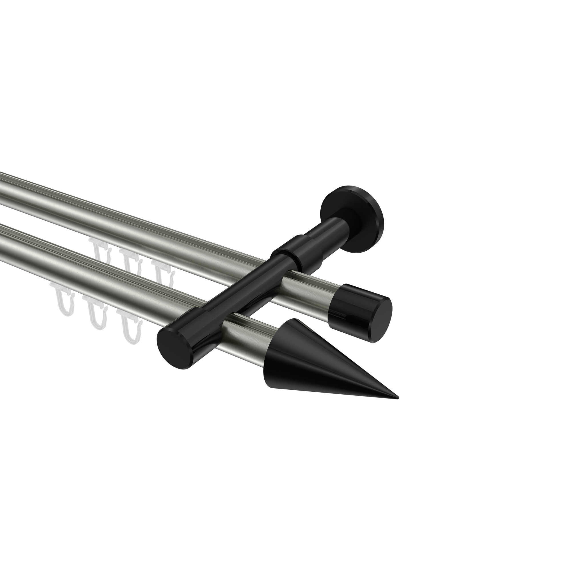 Innenlauf-Vorhangstangen Edelstahl-Optik / Schwarz, Metall 20 mm Ø Prestige Savio, 2-läufig