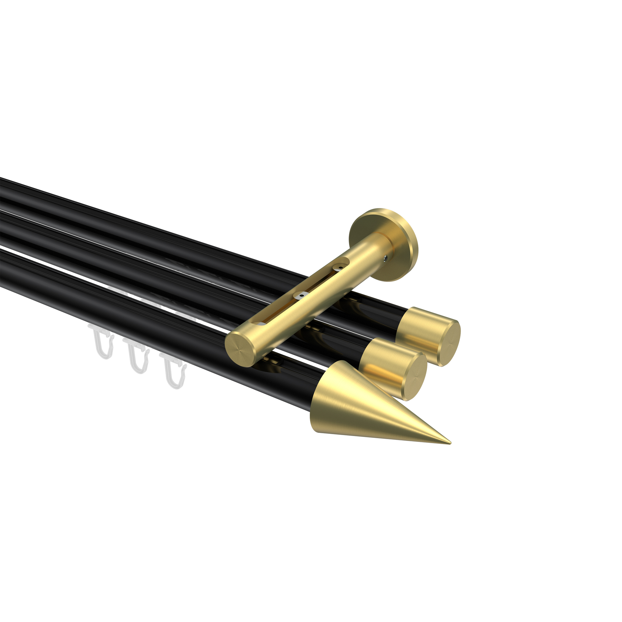 Innenlauf-Vorhangstange Schwarz / Messing-Optik, Aluminium / Metall 20 mm Ø Siteno Savio, 3-läufig